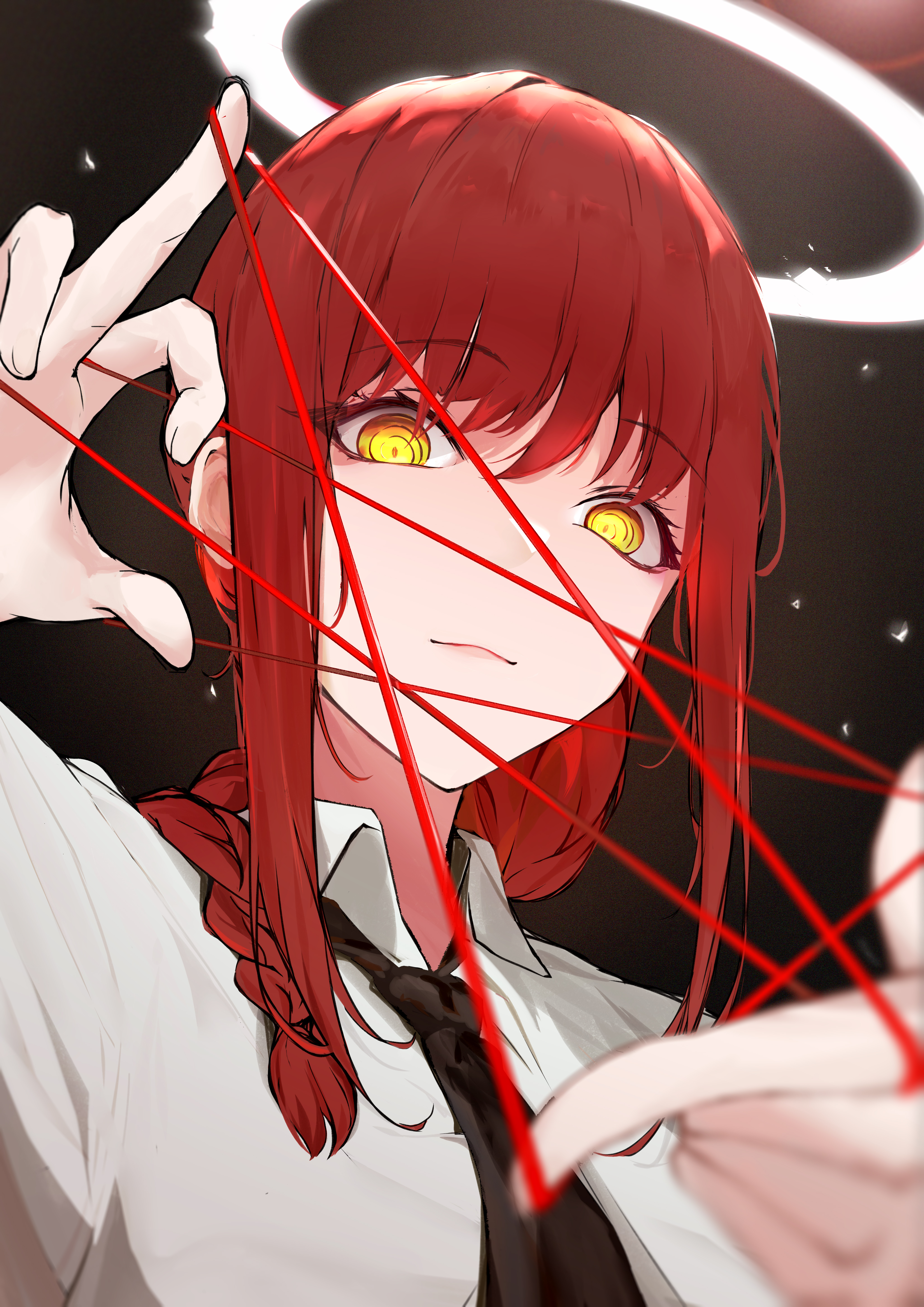Anime 4093x5787 anime anime girls Pixiv Chainsaw Man Makima (Chainsaw Man) portrait display redhead yellow eyes closed mouth looking at viewer braids strings glowing eyes halo