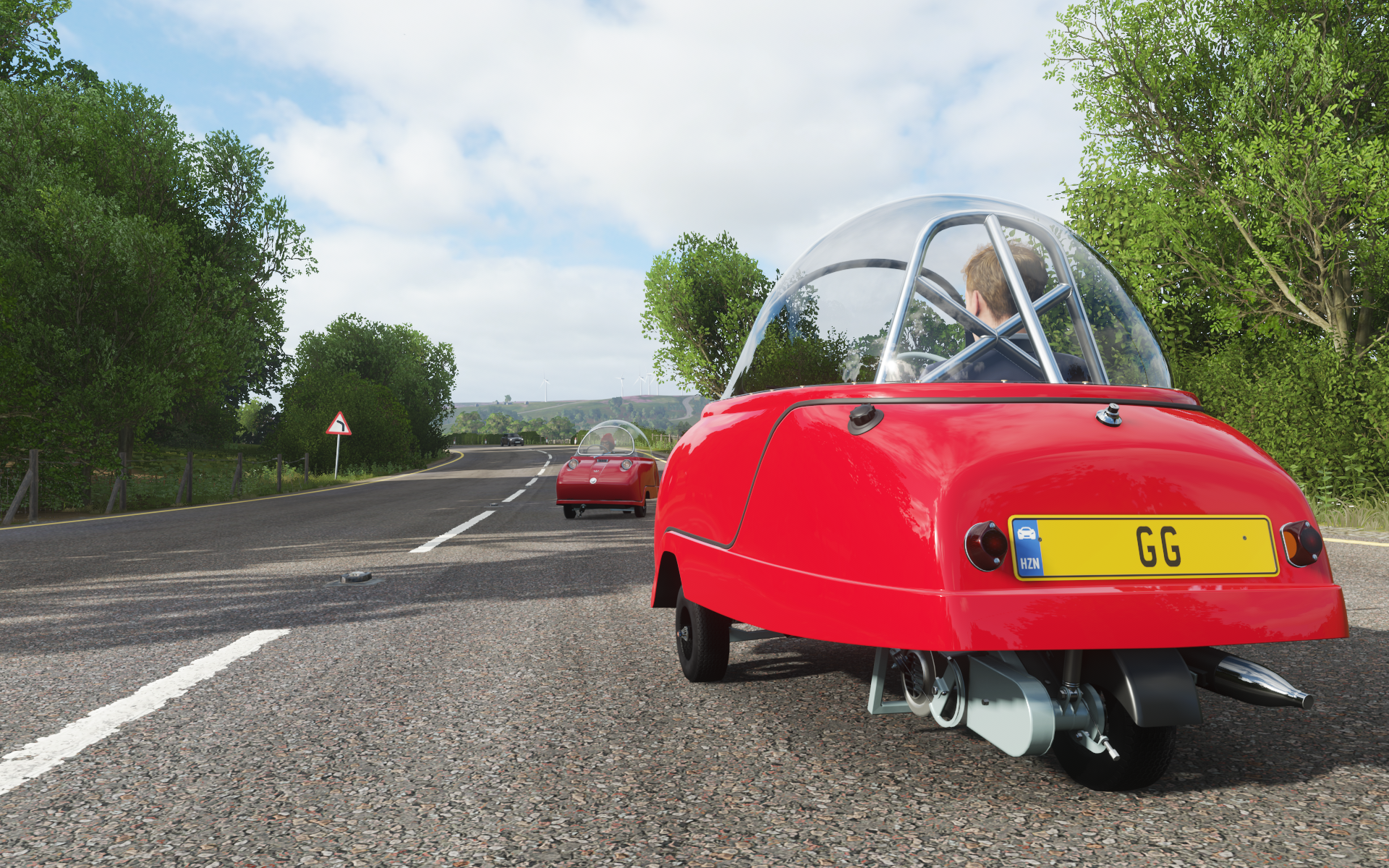 General 1920x1200 Forza Forza Horizon Forza Horizon 4 road video games rear view video game art screen shot video game characters CGI sky clouds driving trees licence plates signs British cars PlaygroundGames