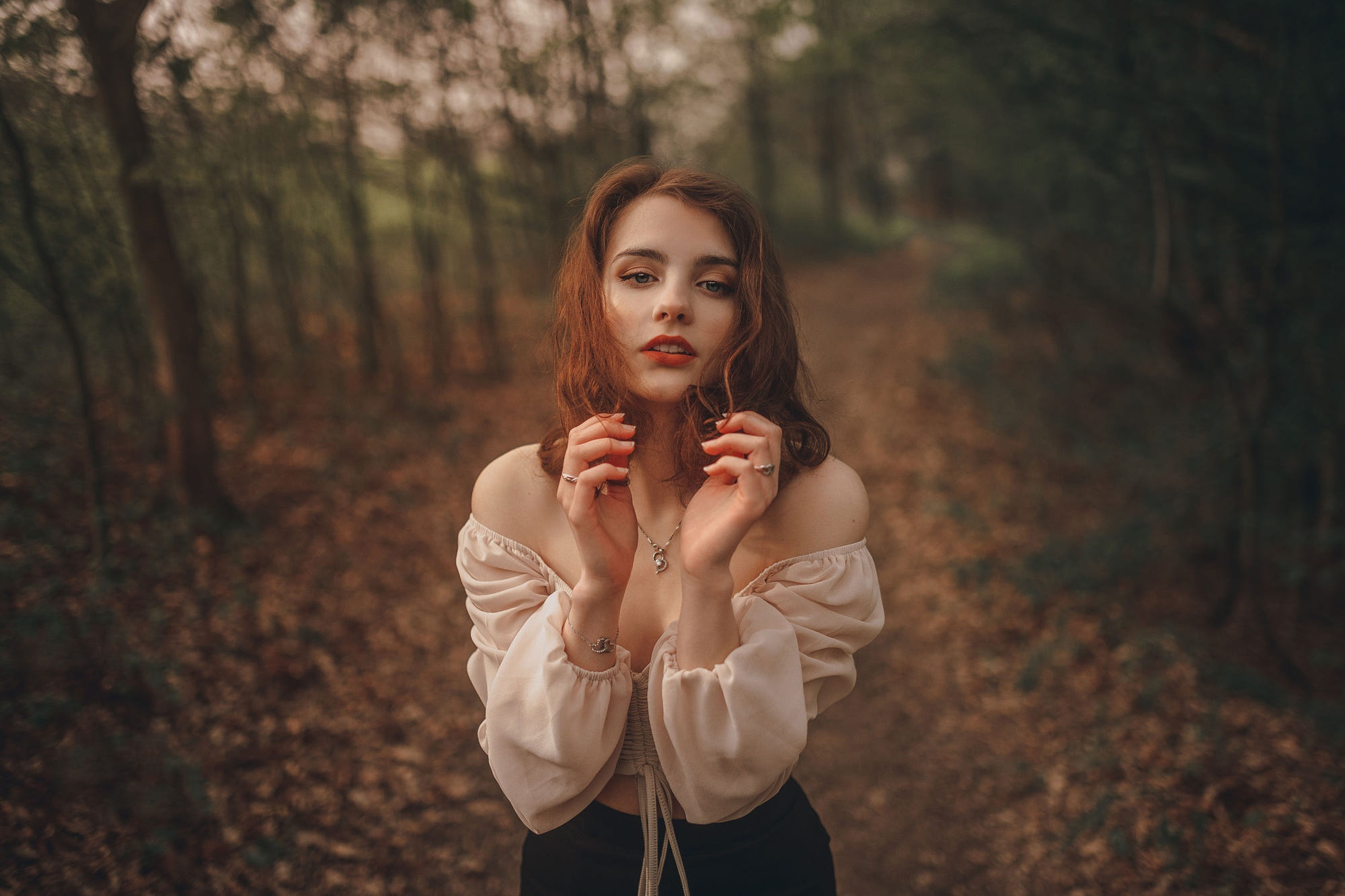 People 2000x1333 Jiri Tulach model brunette looking at viewer forest red lipstick Nicol