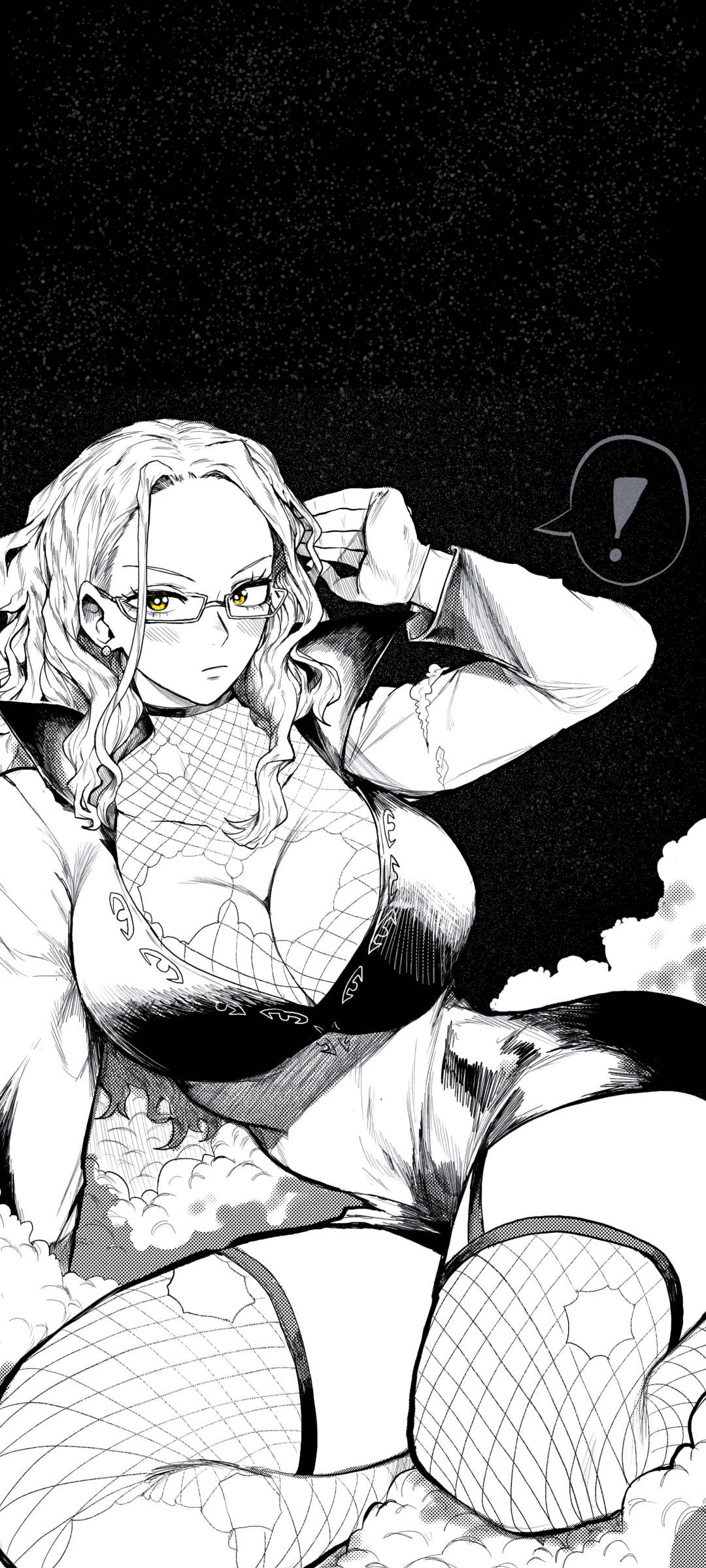 Anime 1080x2400 One Piece huge breasts Kalifa (One PIece) glasses monochrome cleavage fishnet stockings fishnet portrait display choker looking at viewer blushing simple background earring long hair minimalism torn clothes anime girls black background smoke