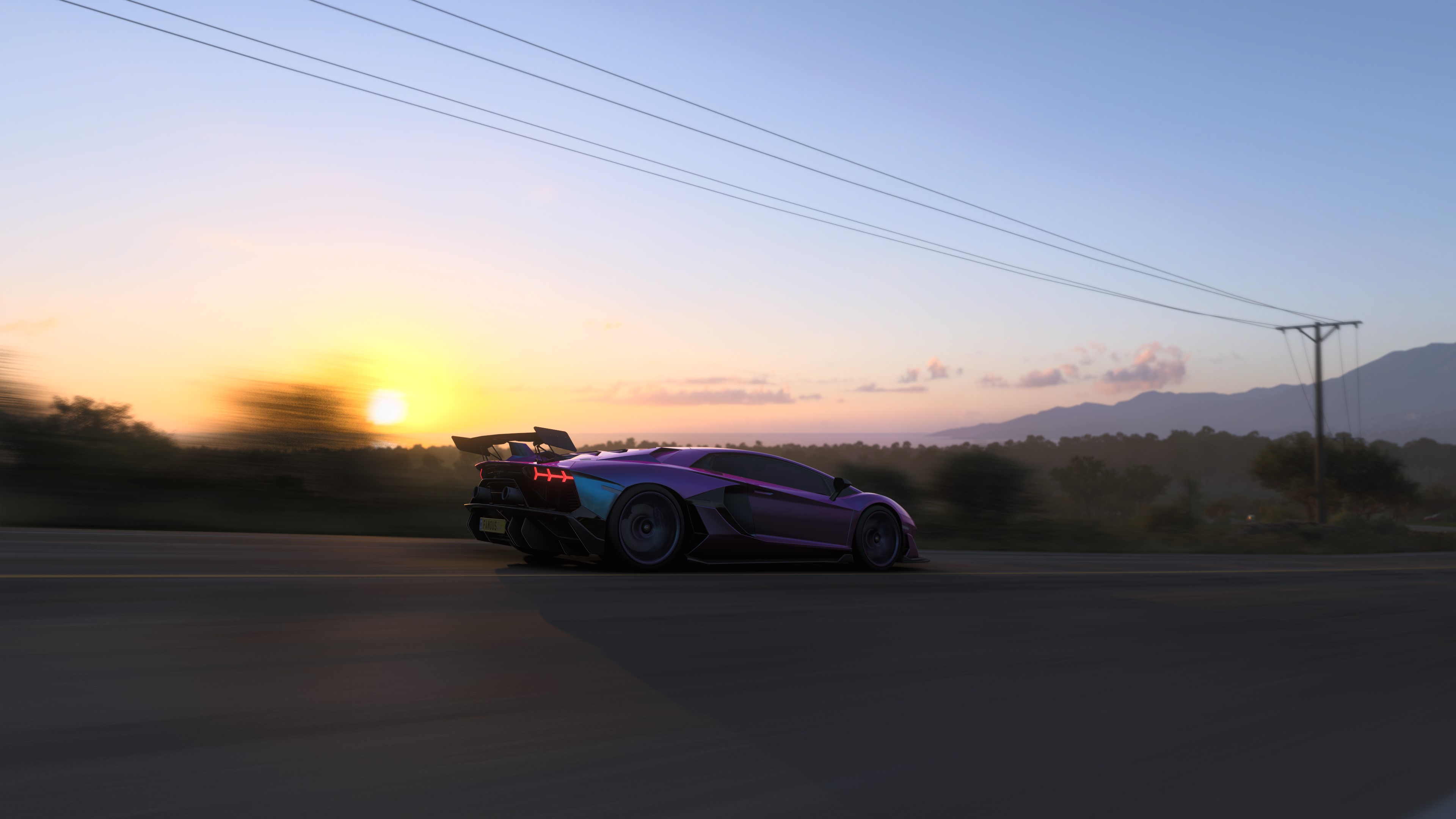 General 3840x2160 Forza Horizon 5 Moschino Lamborghini sunset Nvidia RTX video games CGI taillights sky clouds sunset glow car vehicle driving