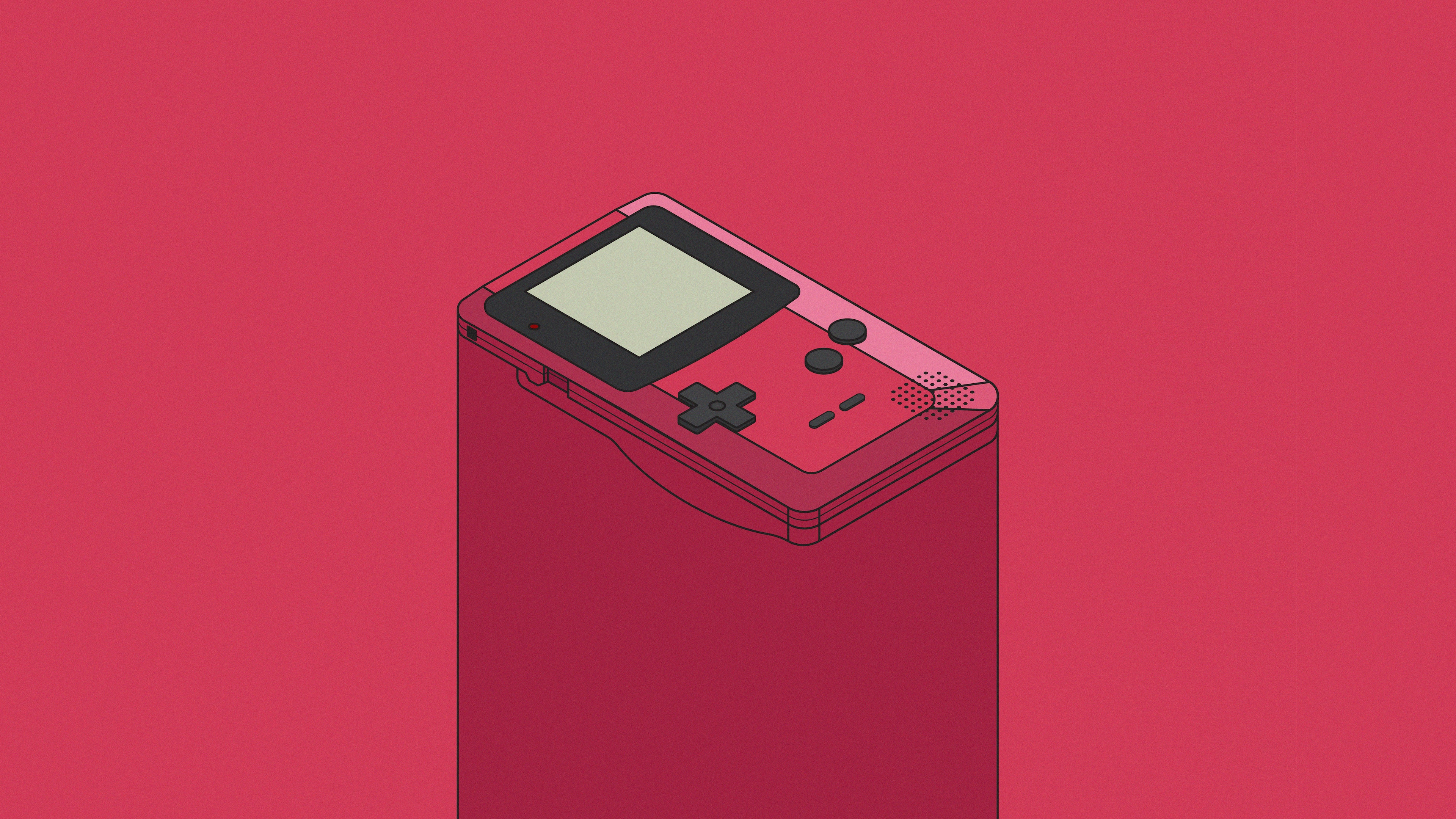 General 3840x2160 digital art artwork illustration minimalism Nintendo GameBoy Color consoles shadow 4K simple background red background
