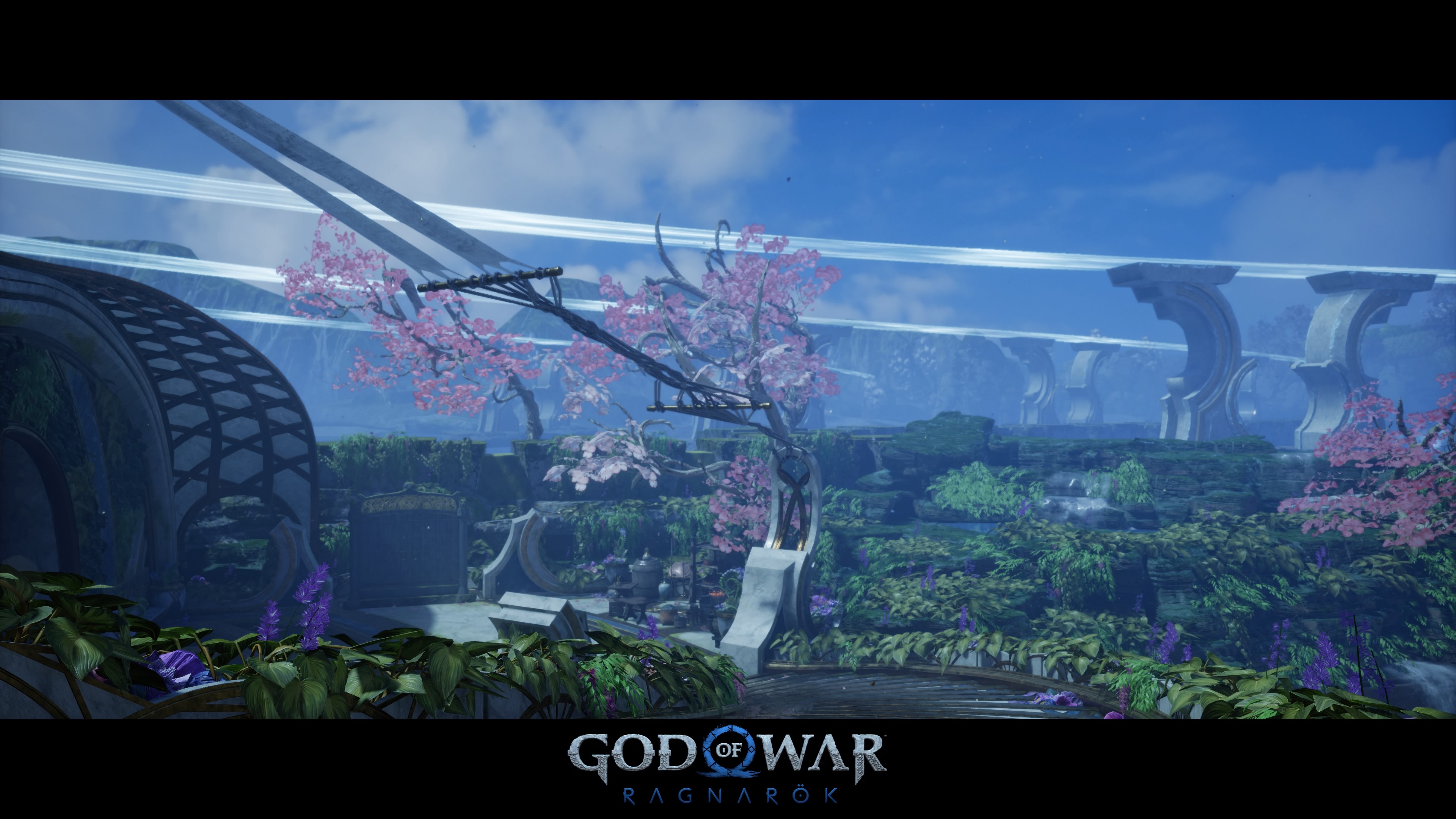 General 3840x2160 God of War Ragnarök Kratos video games Santa Monica Studio CGI video game art clouds sky leaves trees screen shot