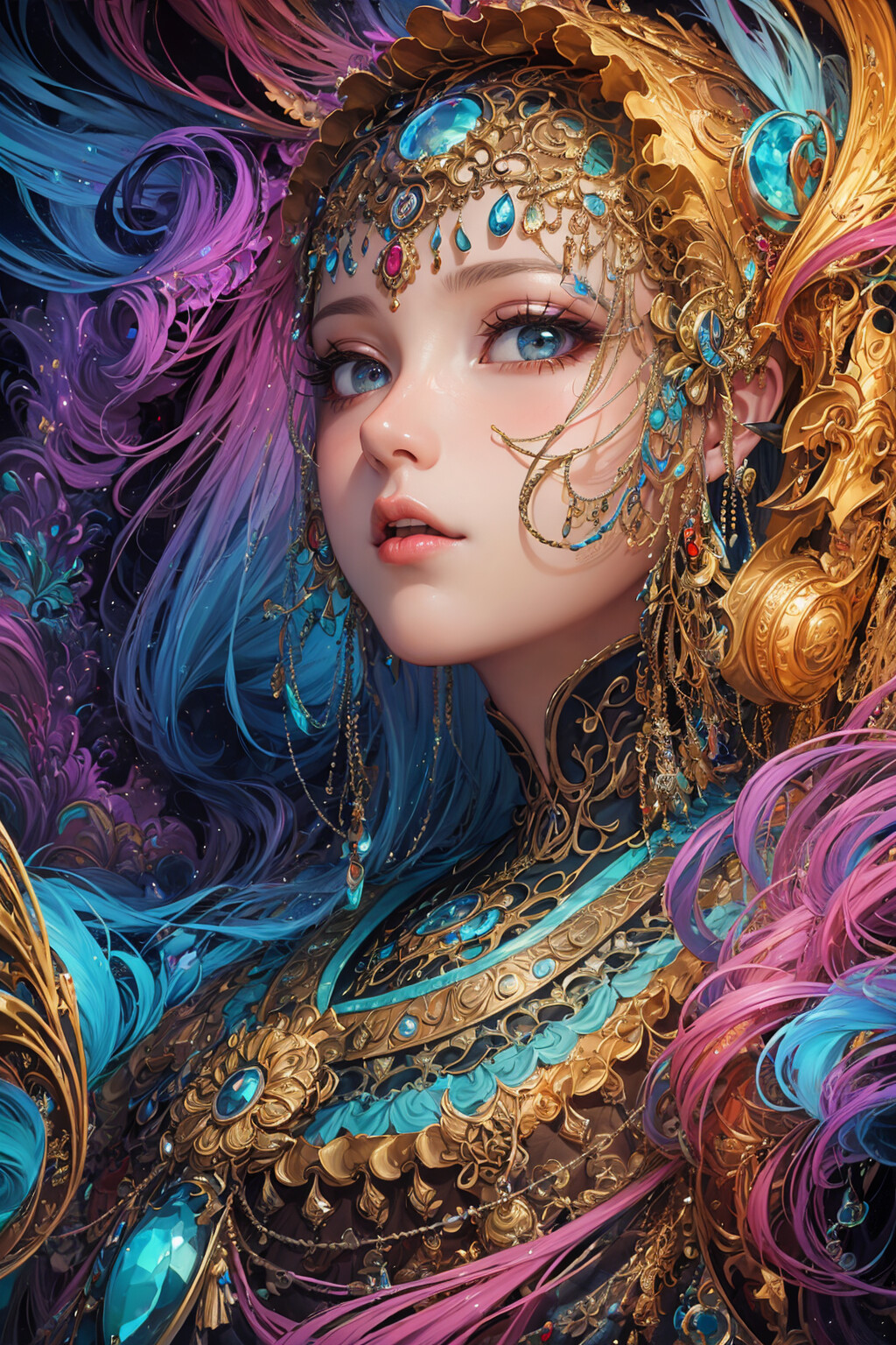 Anime 1024x1536 AI art digital art illustration women colorful portrait display anime blue eyes face looking at viewer jewels anime girls jewelry