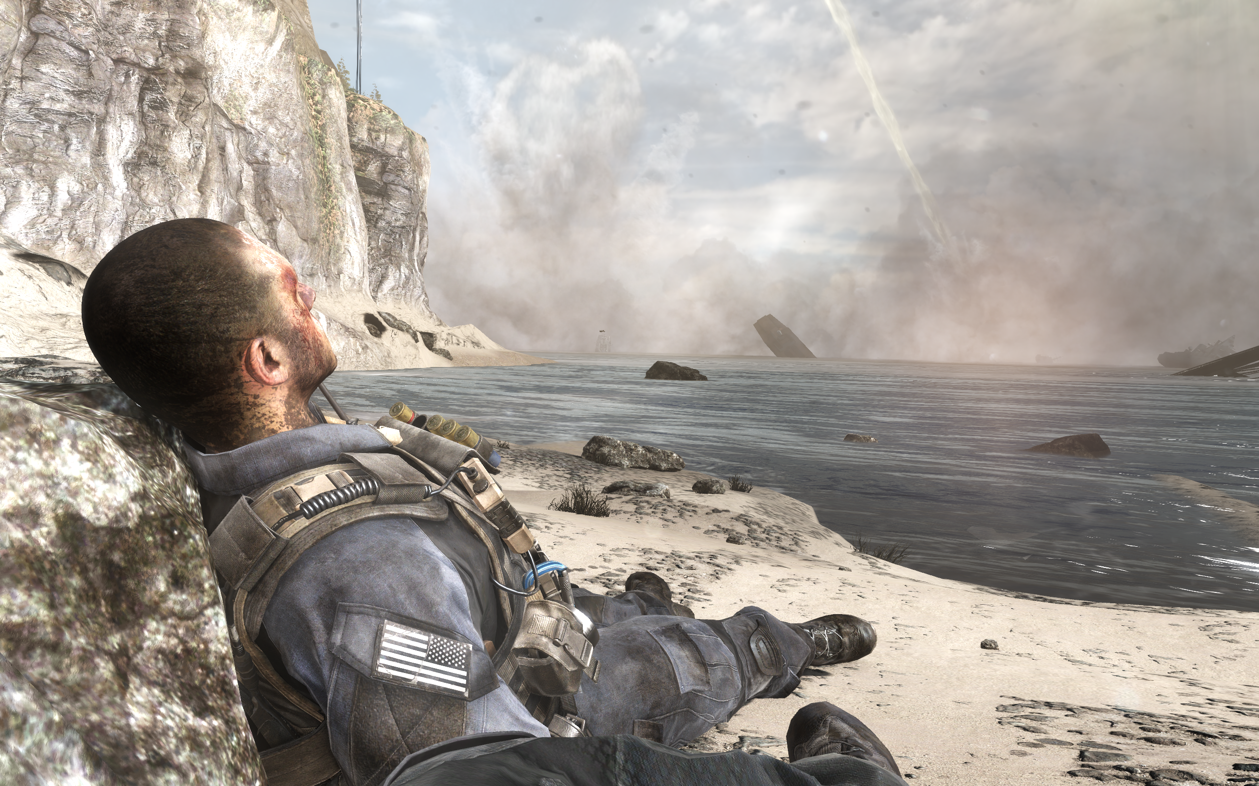 General 2560x1600 video games Call of Duty: Ghosts video game characters CGI beard sea water video game men smoke clouds sky uniform