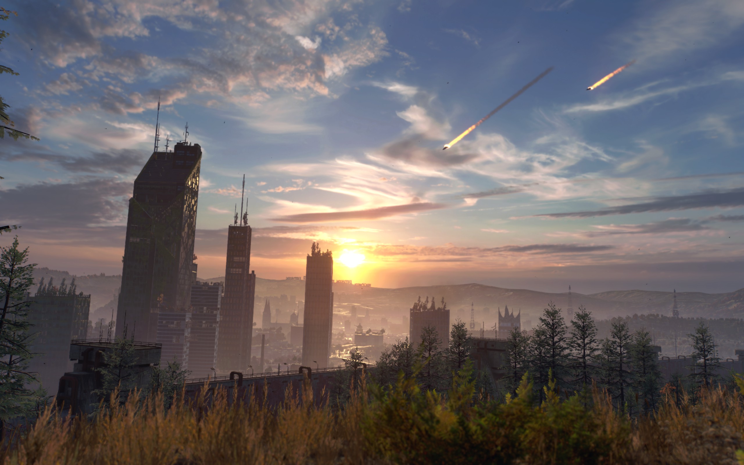 General 2560x1600 video games Dying Light 2 Stay Human clouds sky sunset sunset glow trees skyscraper building city mountains CGI