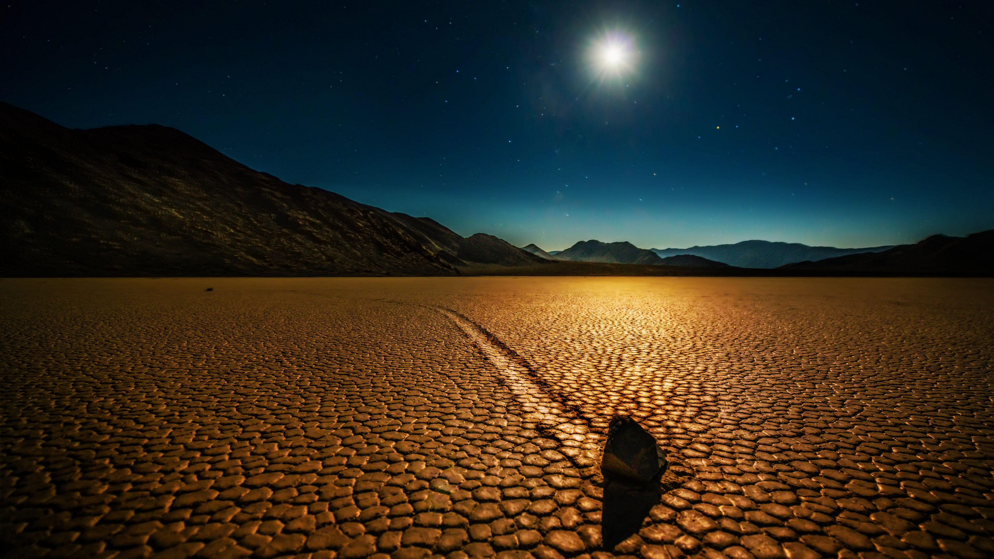 General 3840x2160 landscape 4K desert Death Valley Mojave Desert night stars rocks mountains nature sky Moon hills Trey Ratcliff photography