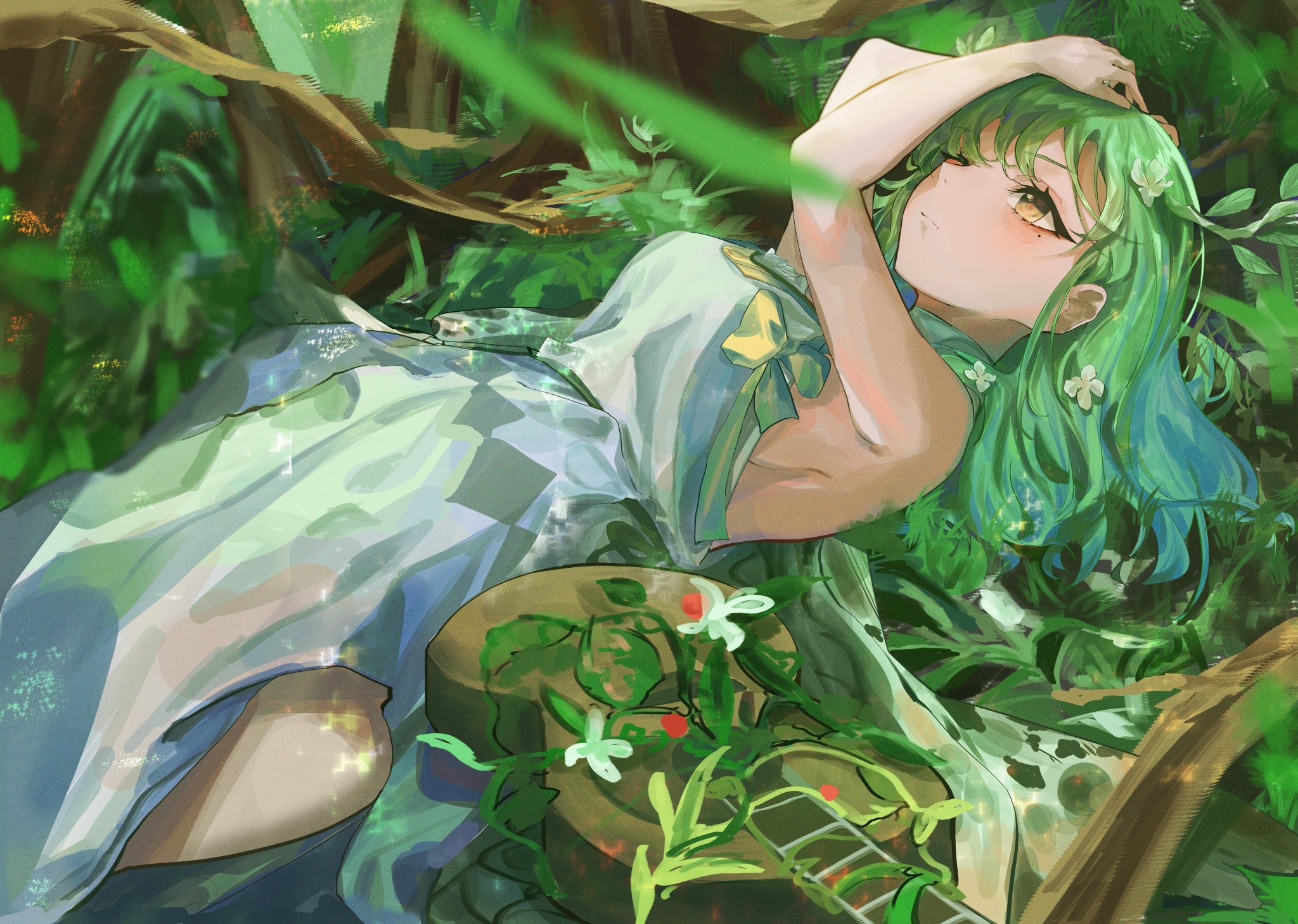 Anime Touhou Kagiyama Hina Girl Green Hair Art Red Dress Flowers Ribbons HD  Poster Paper Print  Animation  Cartoons posters in India  Buy art film  design movie music nature and