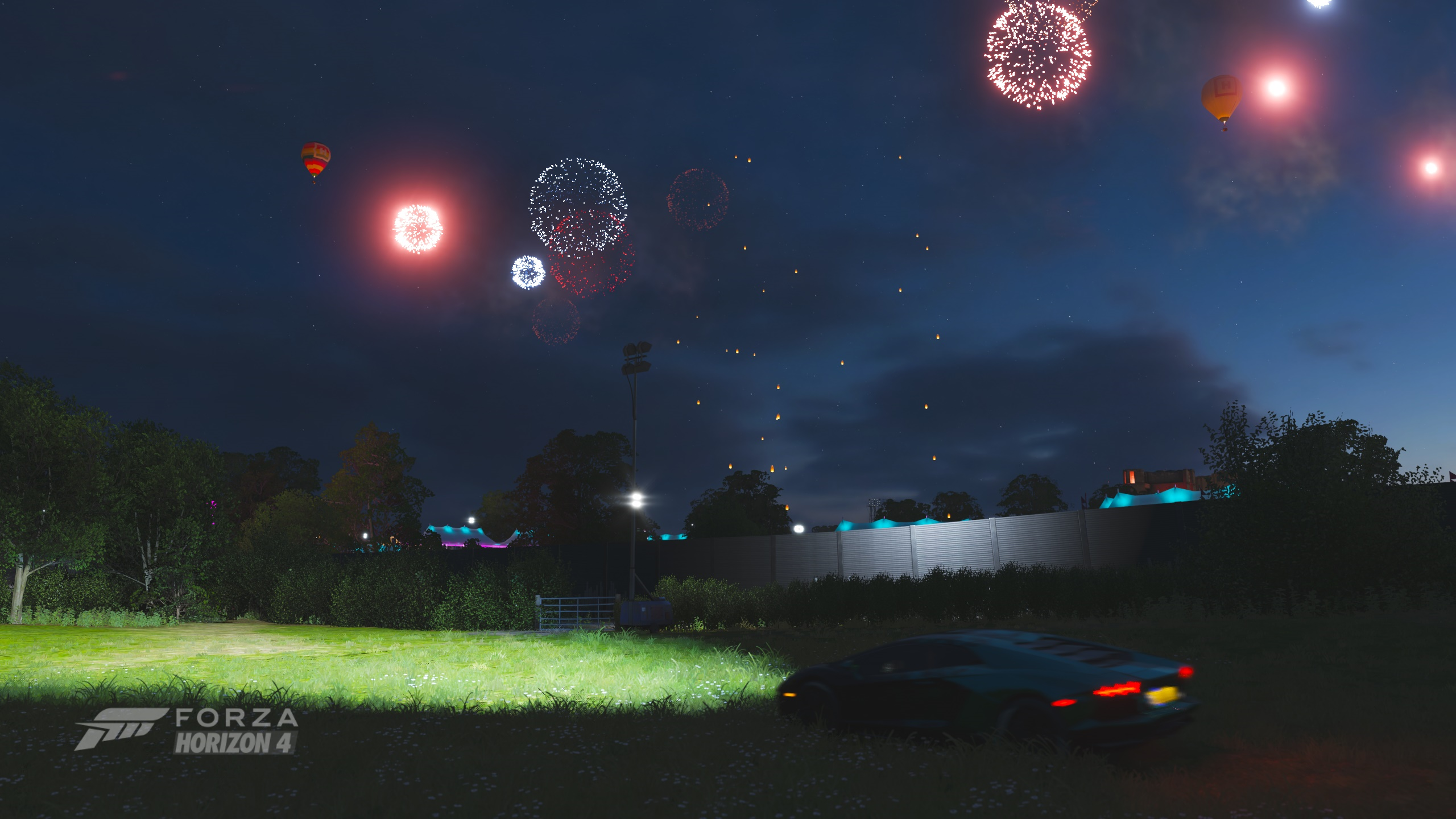 General 2560x1440 fireworks car grass CGI night sky