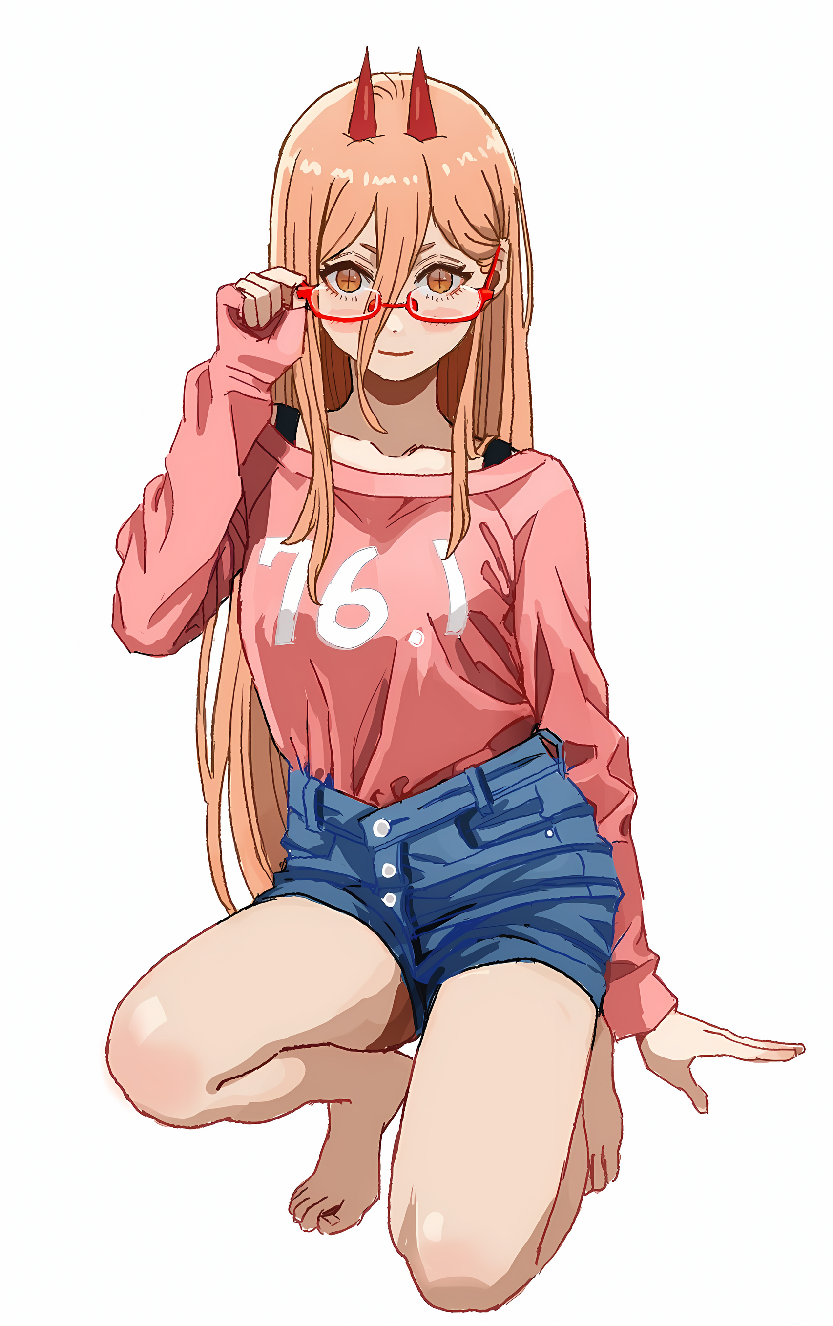 Anime 1706x2716 Power (Chainsaw Man) Chainsaw Man anime anime girls glasses white background minimalism simple background horns blonde