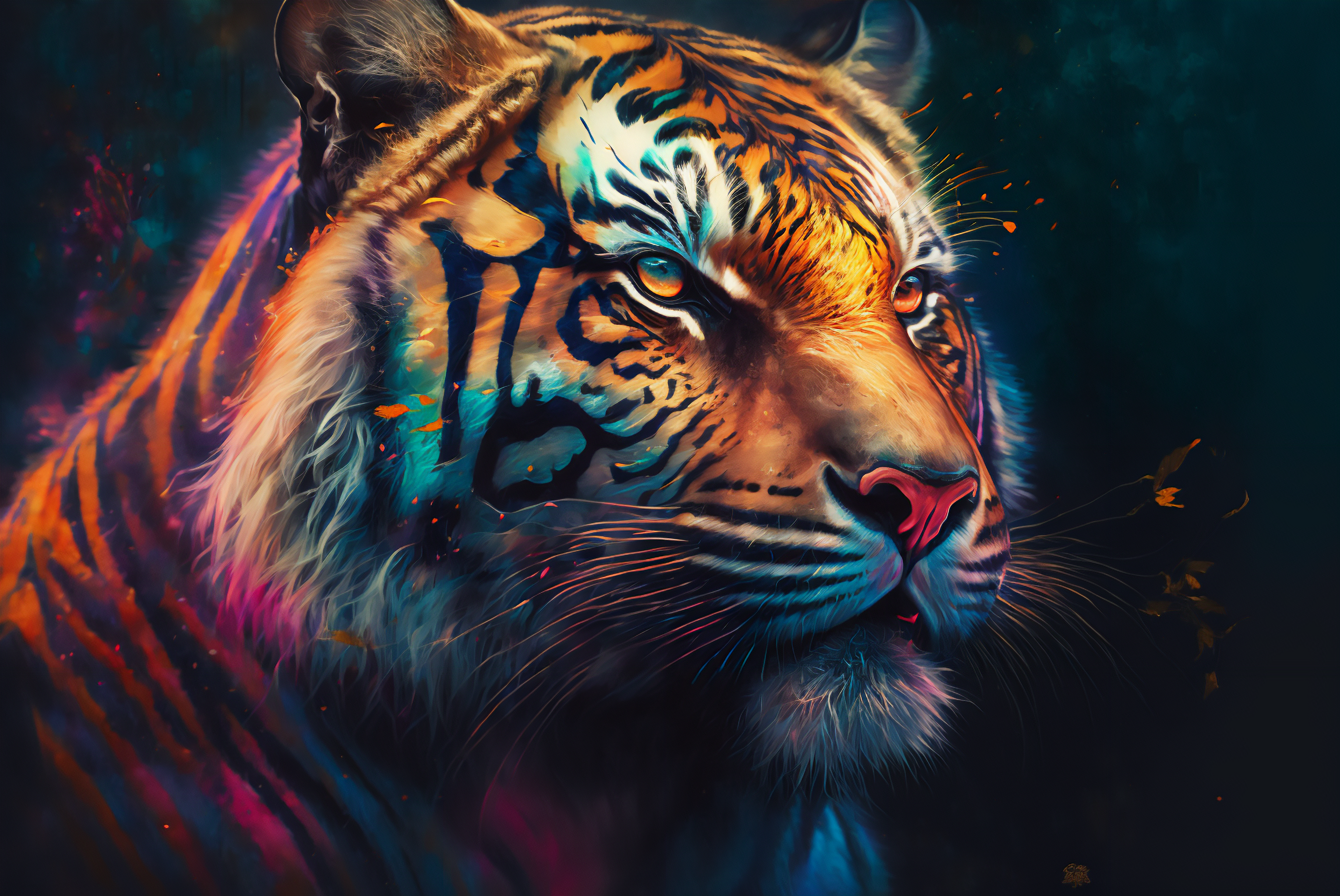 General 3060x2048 AI art colorful tiger painting portrait animals
