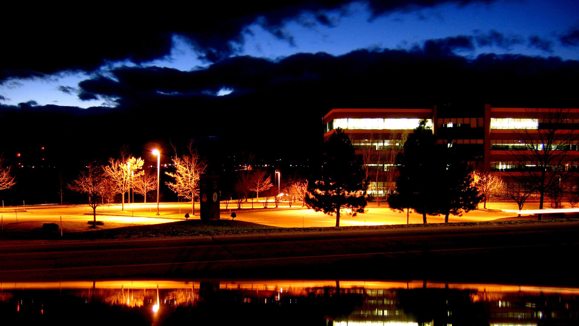 General 1920x1080 night parking lot The university campus street light trees overcast