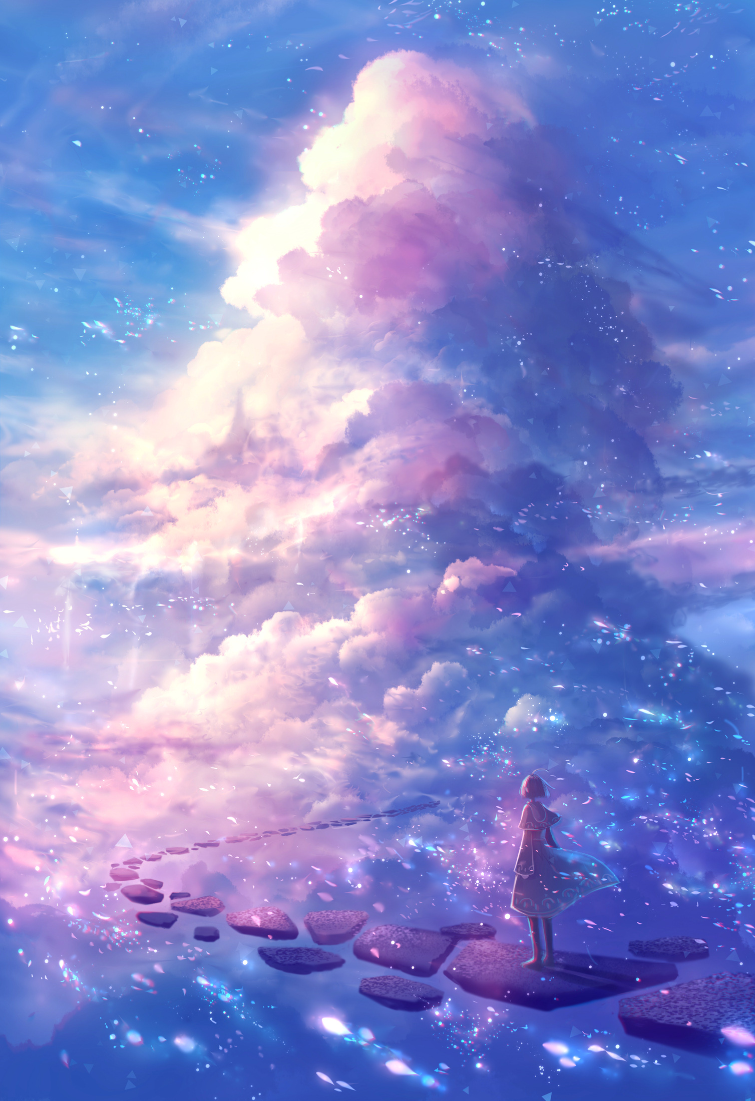 Anime 1508x2200 Bou Nin portrait display sky clouds dress scenery standing capelet outdoors