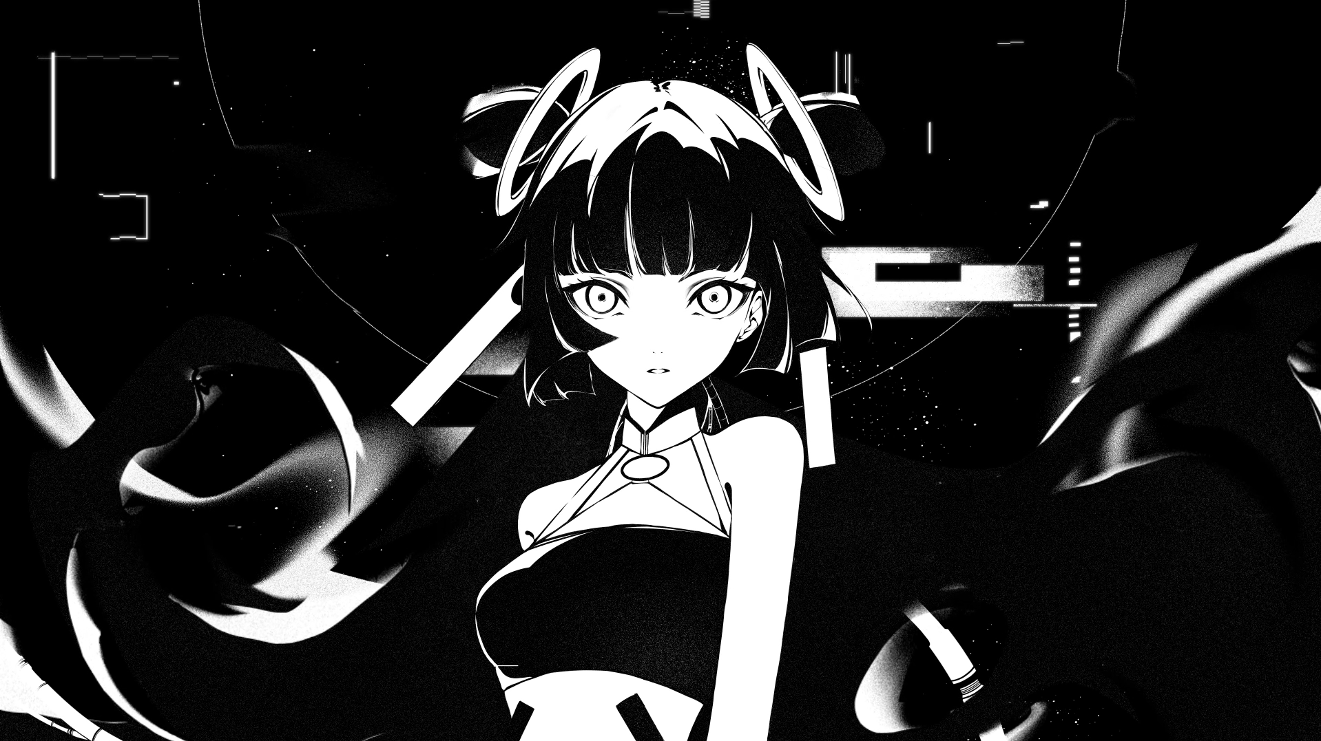 Anime 1918x1077 black white Sora skypad