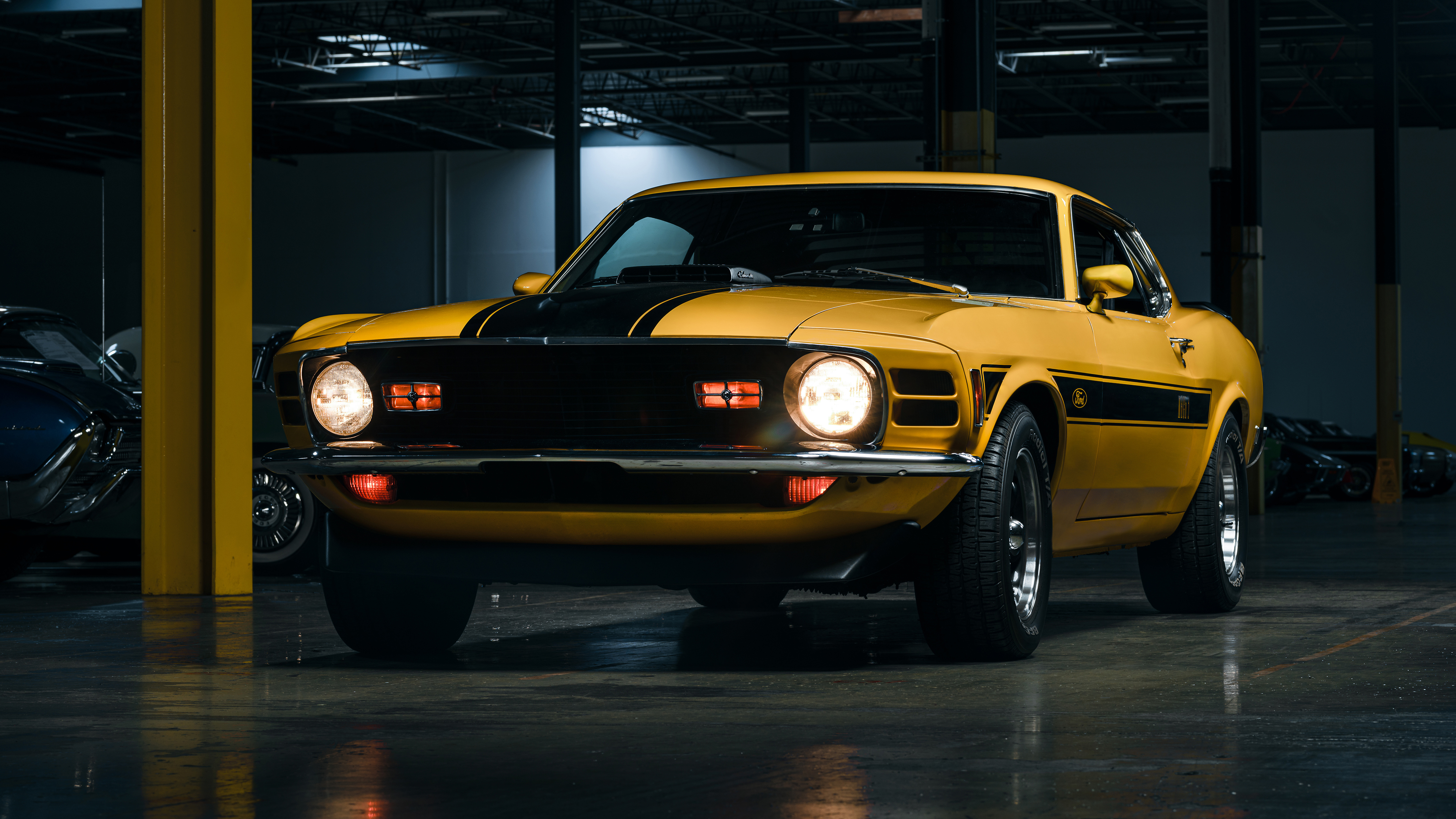 General 5120x2880 Ford Mustang Mach 1 Ford Mustang Ford car muscle cars yellow cars low light parking lot