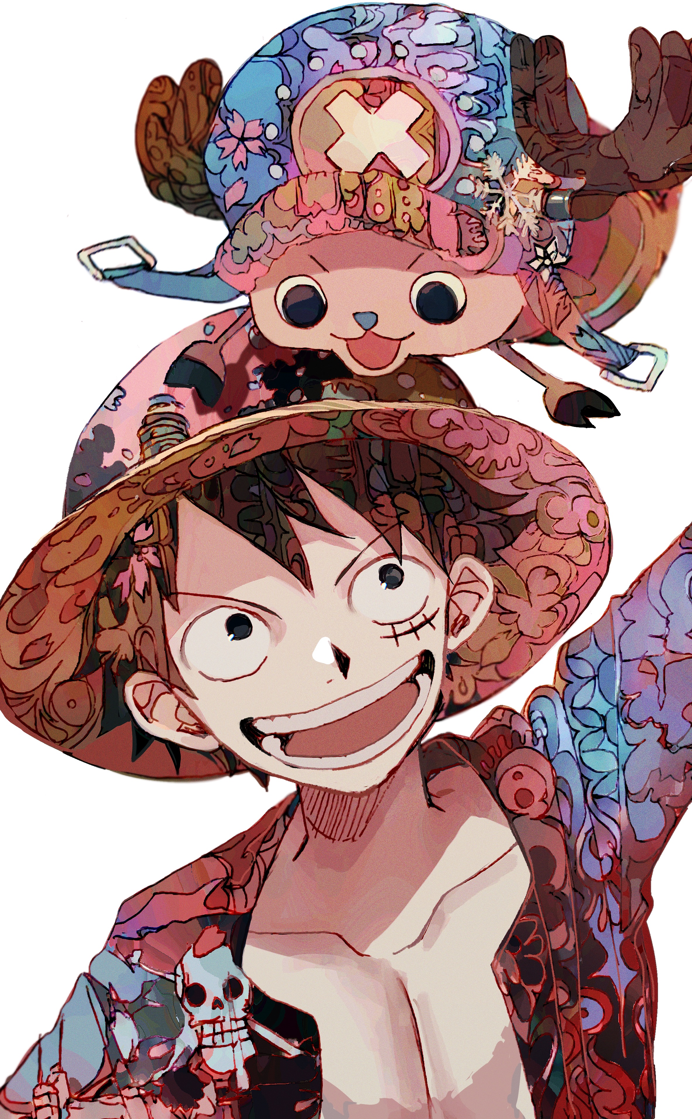 Anime 2365x3824 Yadu nadu One Piece digital art Monkey D. Luffy Tony Tony Chopper multi colored clothing pirates