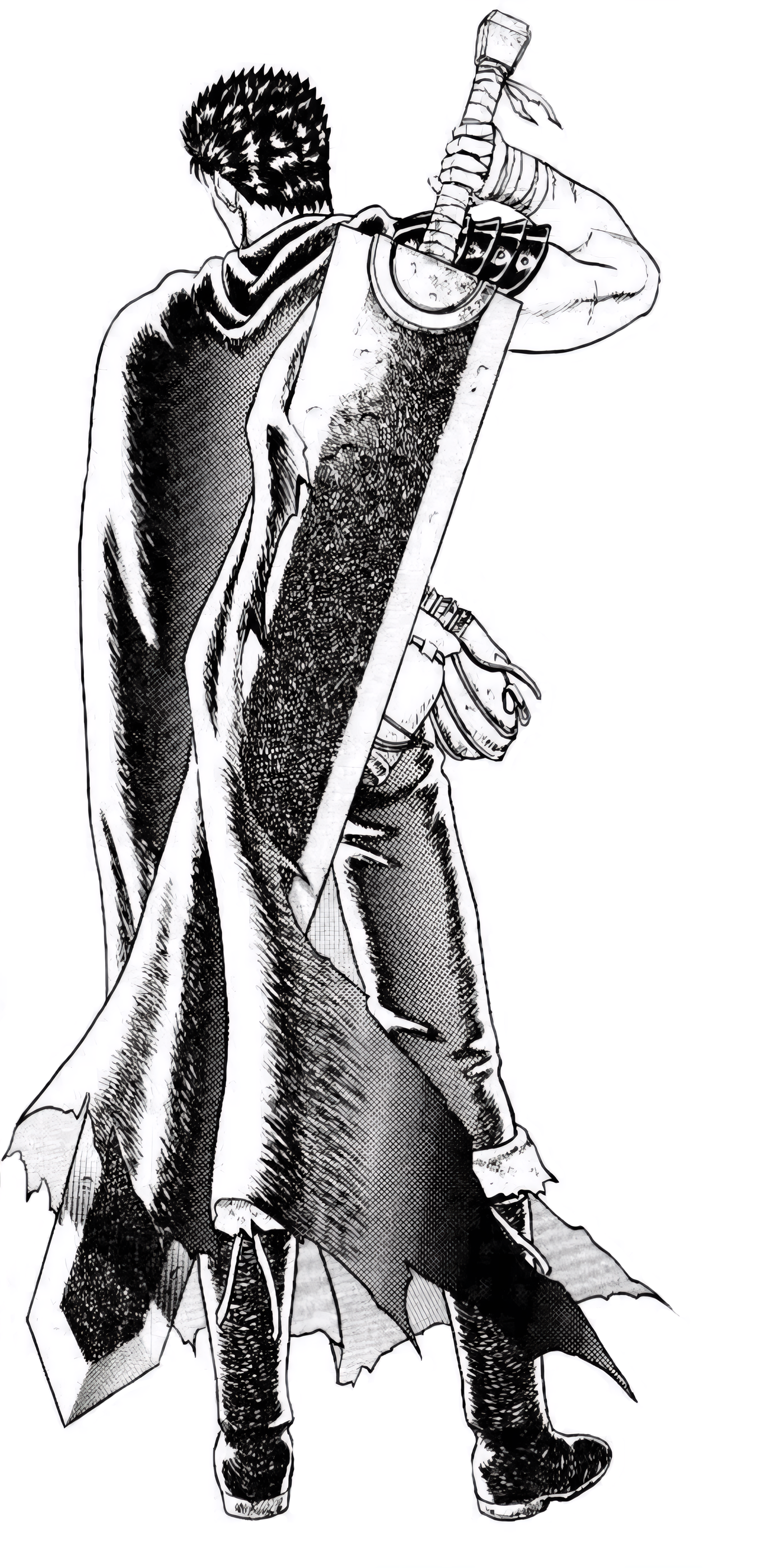 Anime 1397x2800 manga Berserk Guts greatsword sword cape short hair boots upscaled Kentaro Miura