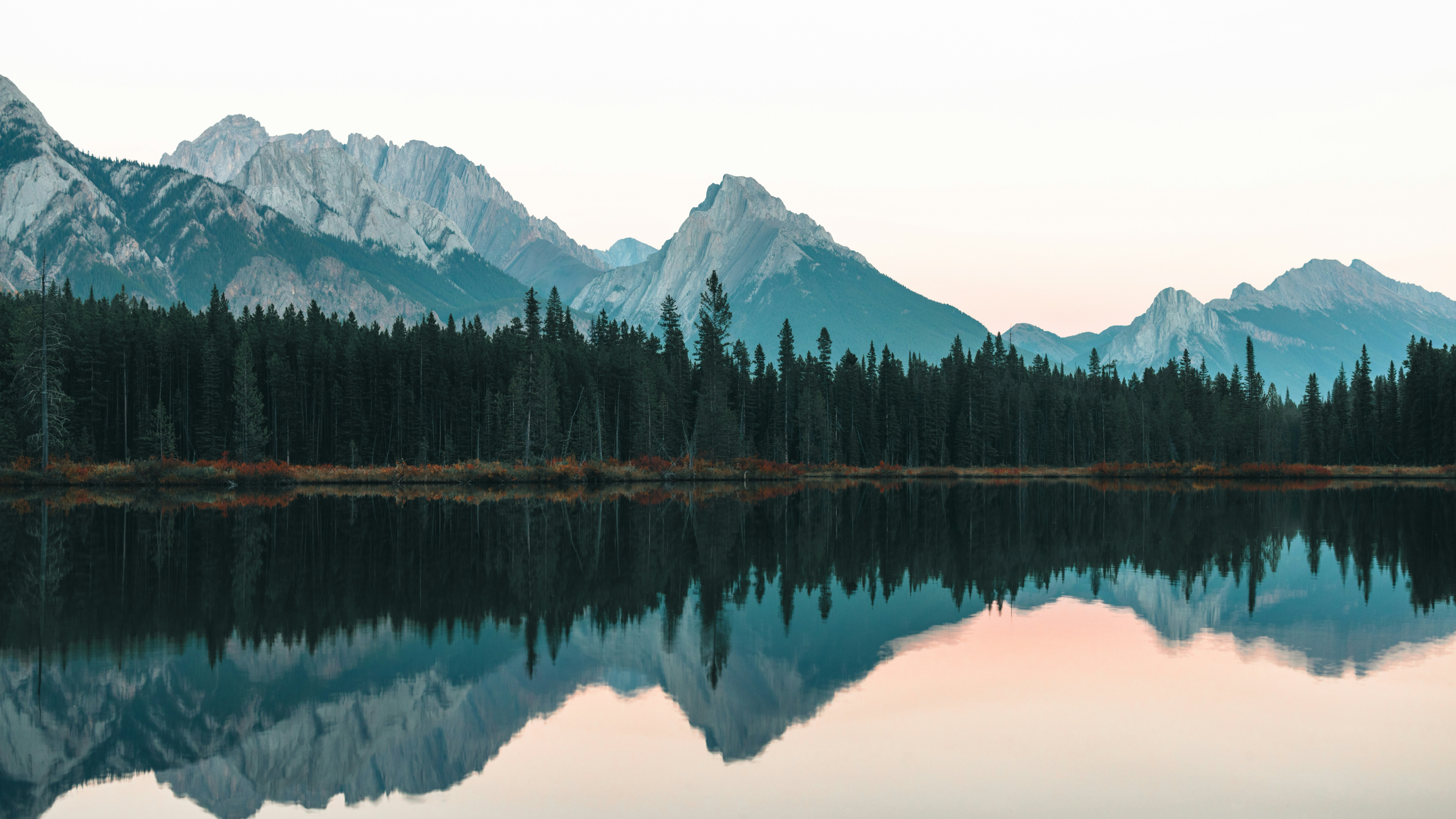 General 3840x2160 nature landscape mountains trees pine trees lake reflection water forest Alberta Canada