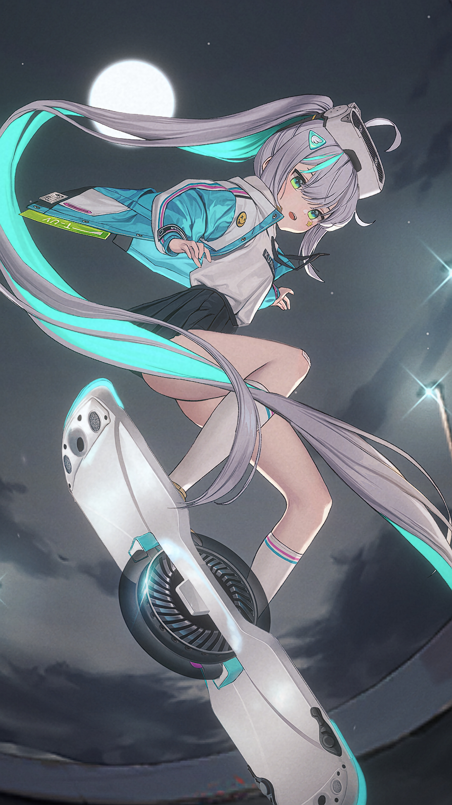 Anime 1536x2732 Nikke: The Goddess of Victory Epinel (Nikke:The Goddess of Victory) loli skateboard white hair cyan hair aqua eyes
