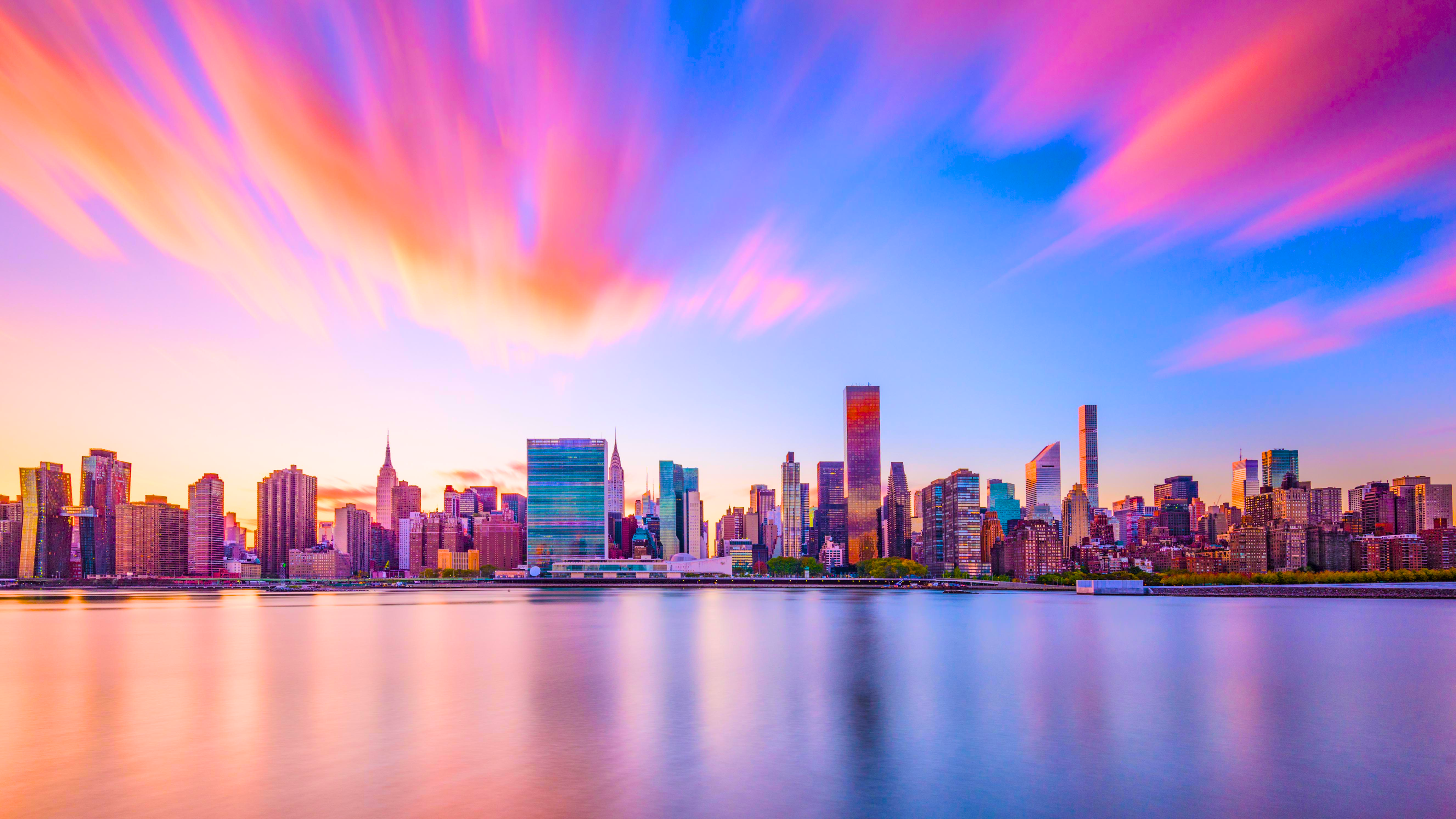 General 3840x2160 cityscape city colorful sunset New York City