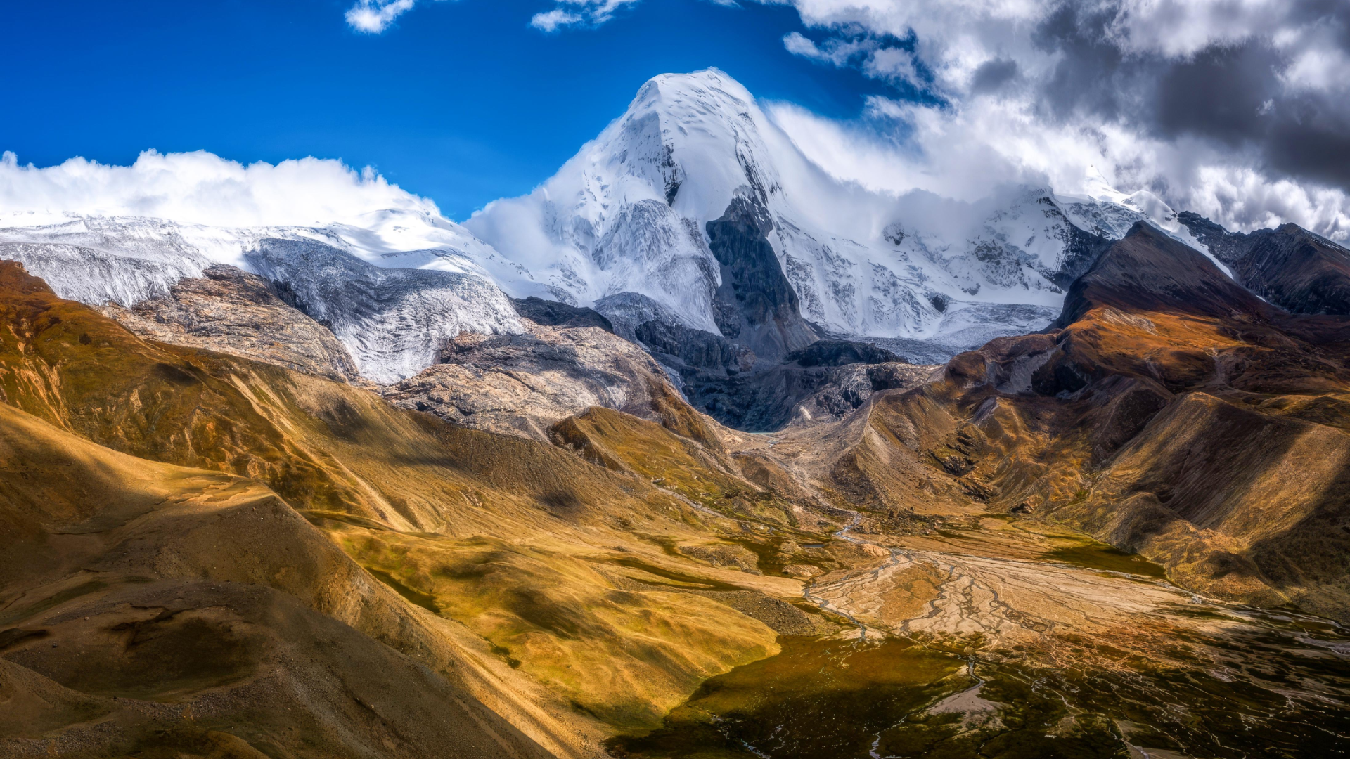 General 1920x1080 nature landscape mountains clouds sky snowy peak Tibet snowy mountain sunlight