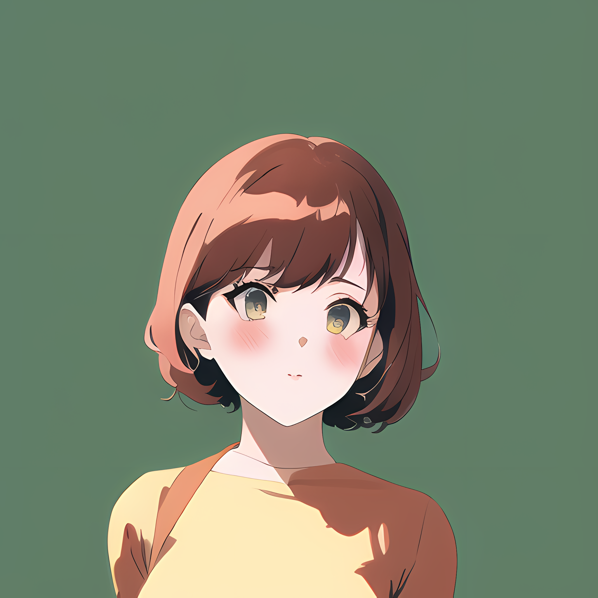 Anime 2048x2048 anime girls novel ai face portrait anime redhead simple background green background