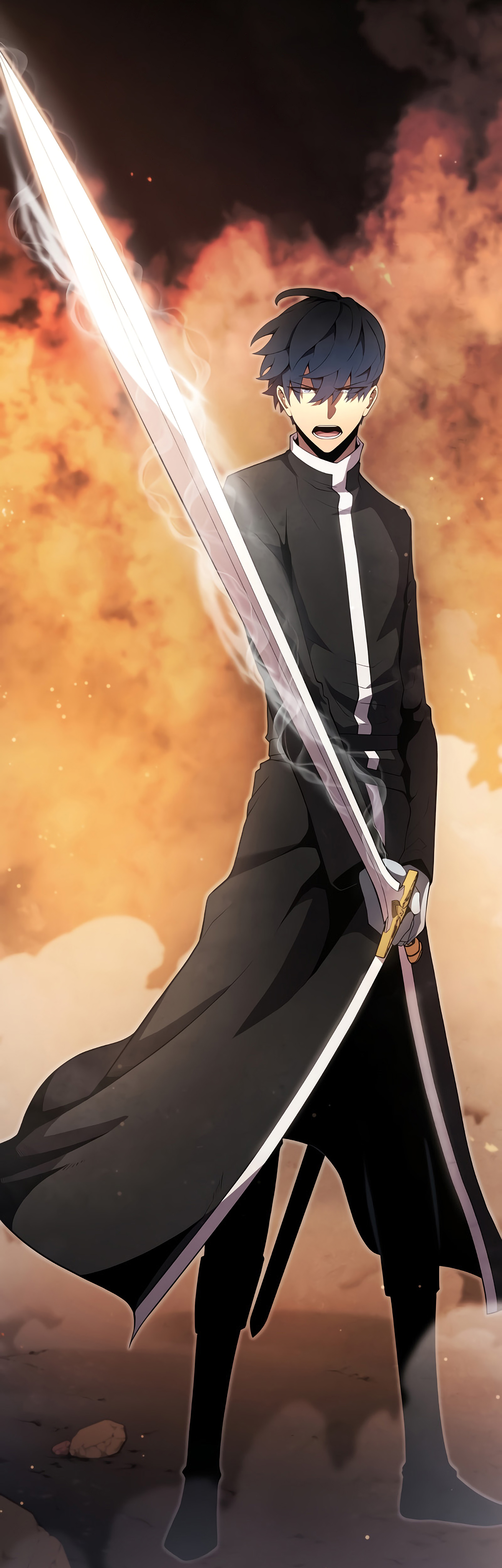 Anime 1200x3749 Swordmaster's Youngest Son manhwa webtoon sword dark hair mist