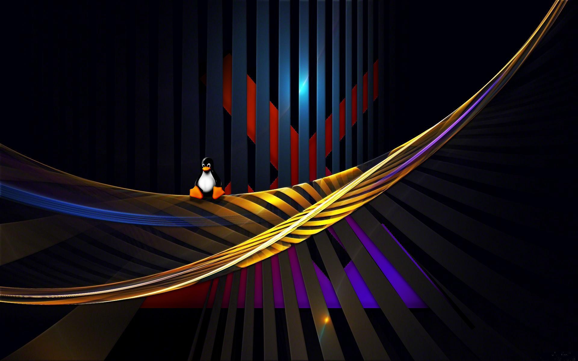 General 1920x1200 dark hammocks penguins shadow Linux stripes digital lighting curved digital art