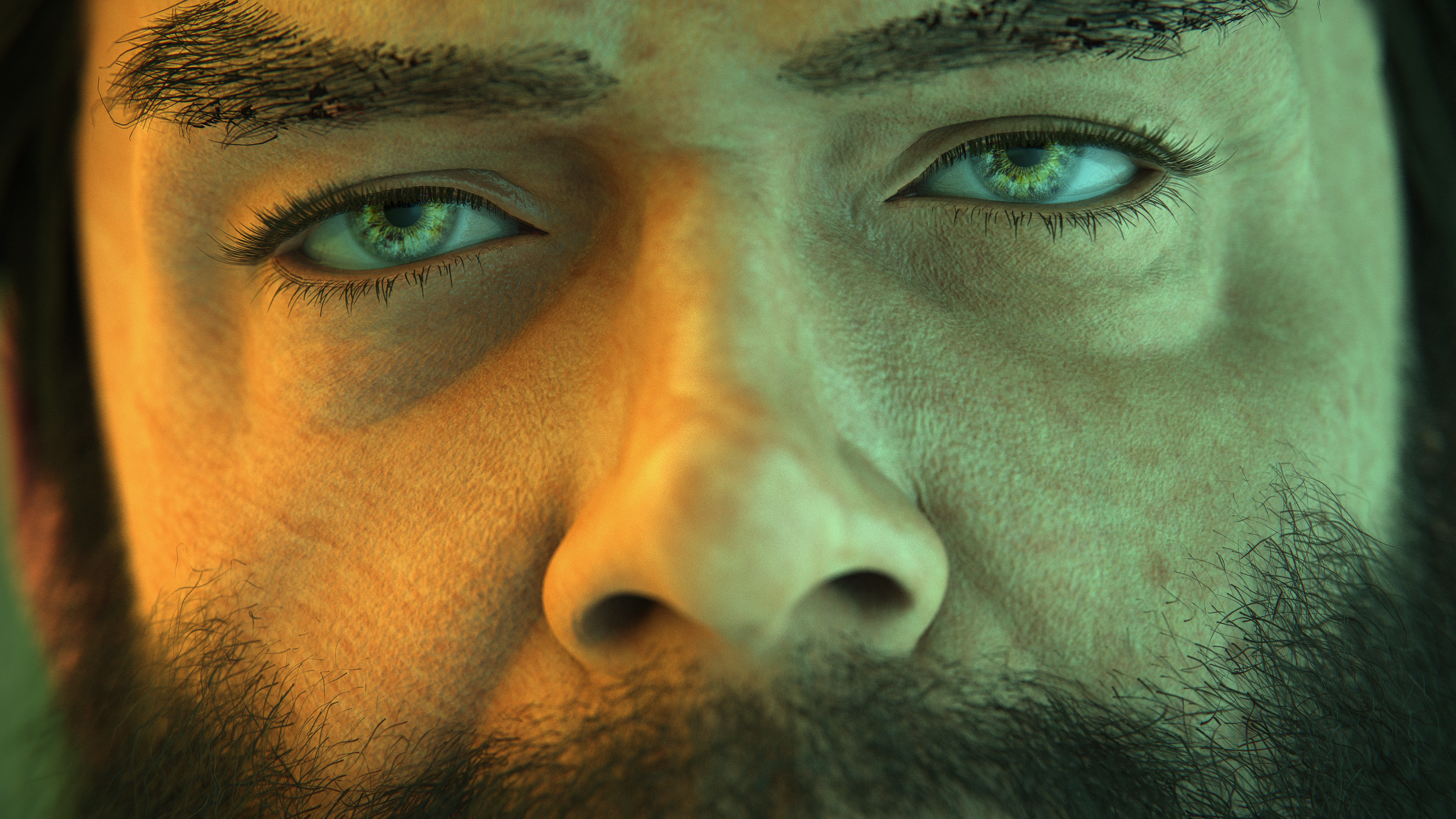 General 3840x2160 CGI beard closeup green eyes digital art looking at viewer face eyes nose eyebrows men eyelashes hair  