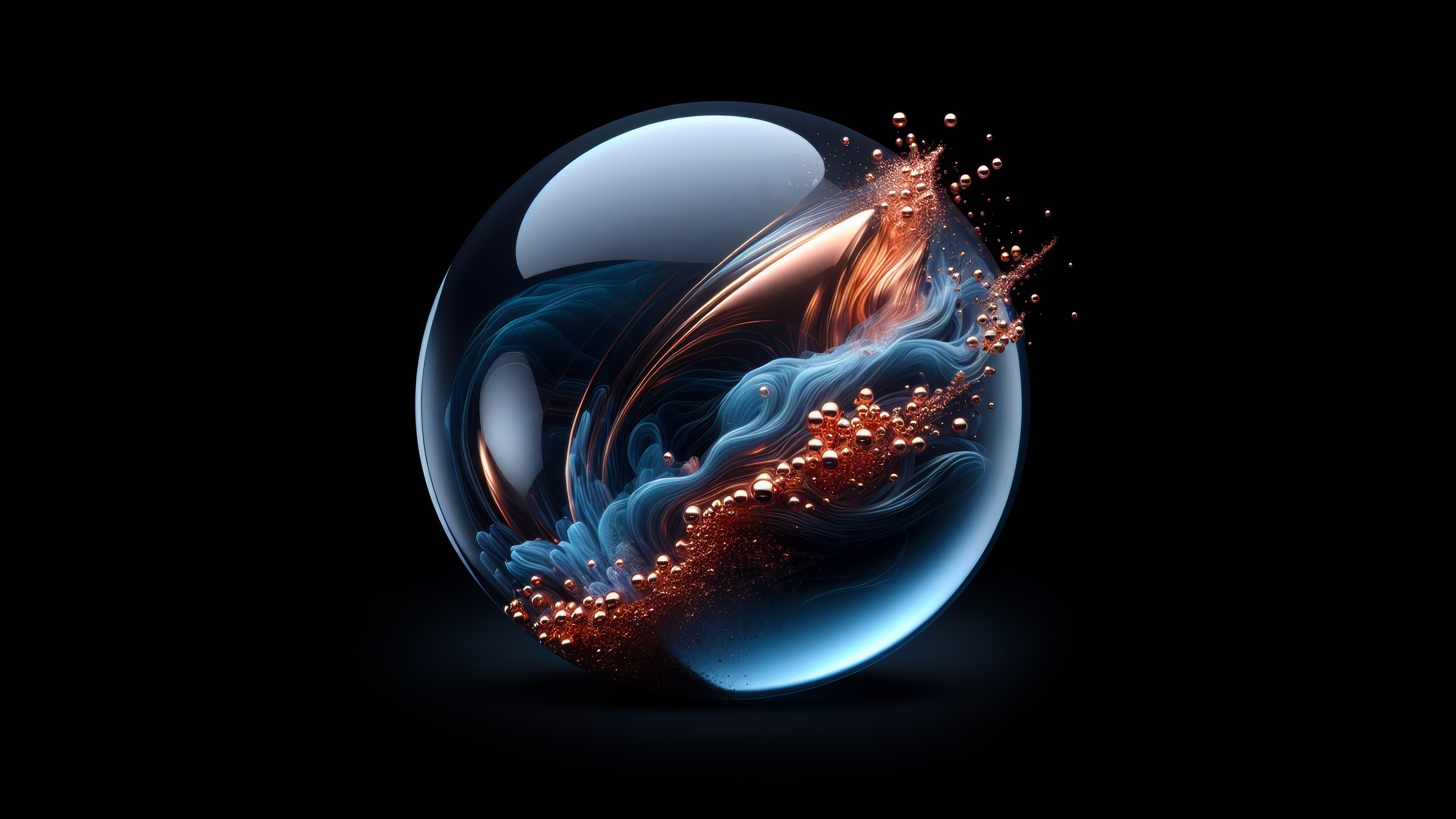 General 3840x2160 AI art glass ball blue dark background simple background sphere