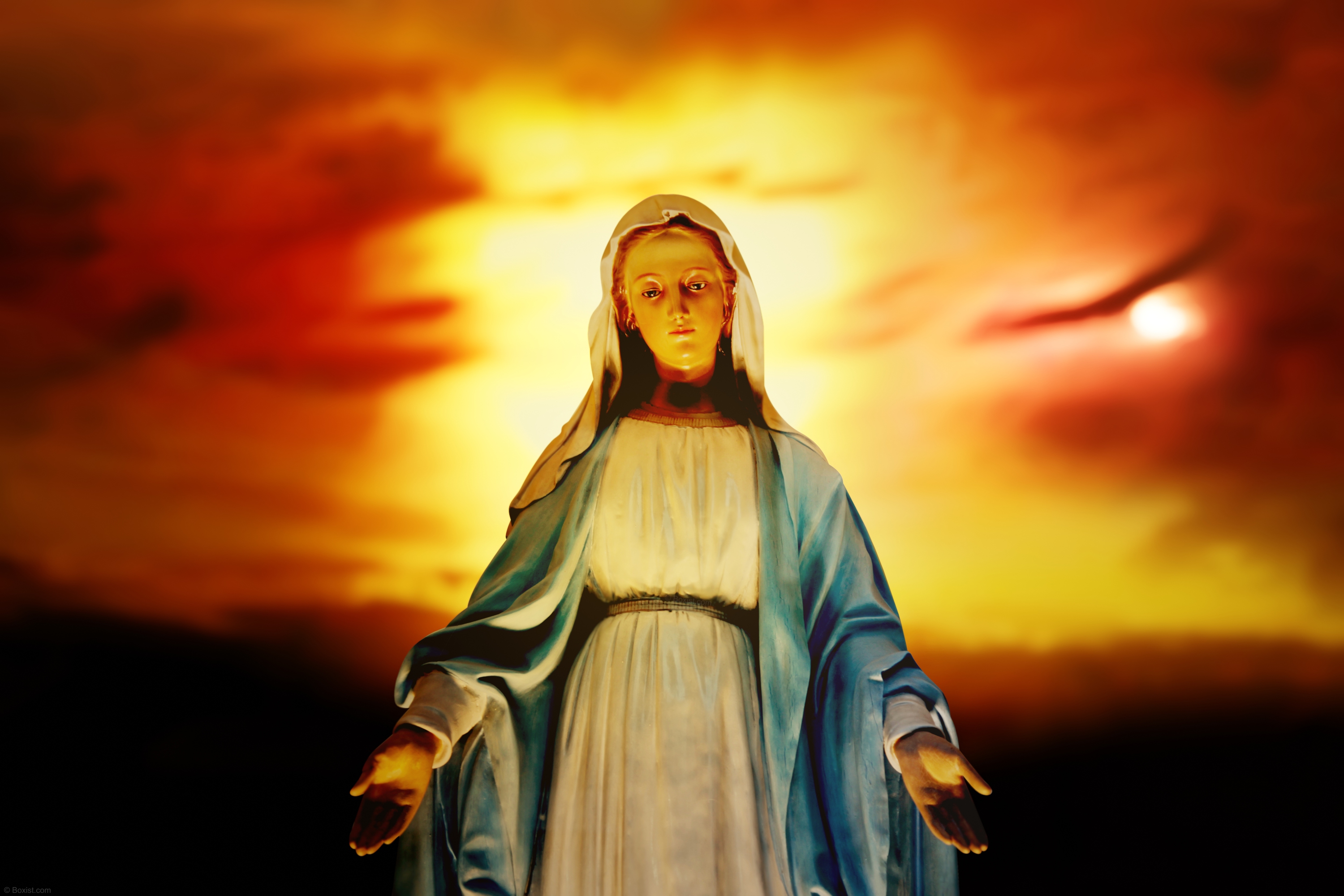 General 3000x2000 religion Virgin Mary Idol open arms sky long sleeves wide sleeves digital art sunlight sunset sunset glow Christianity