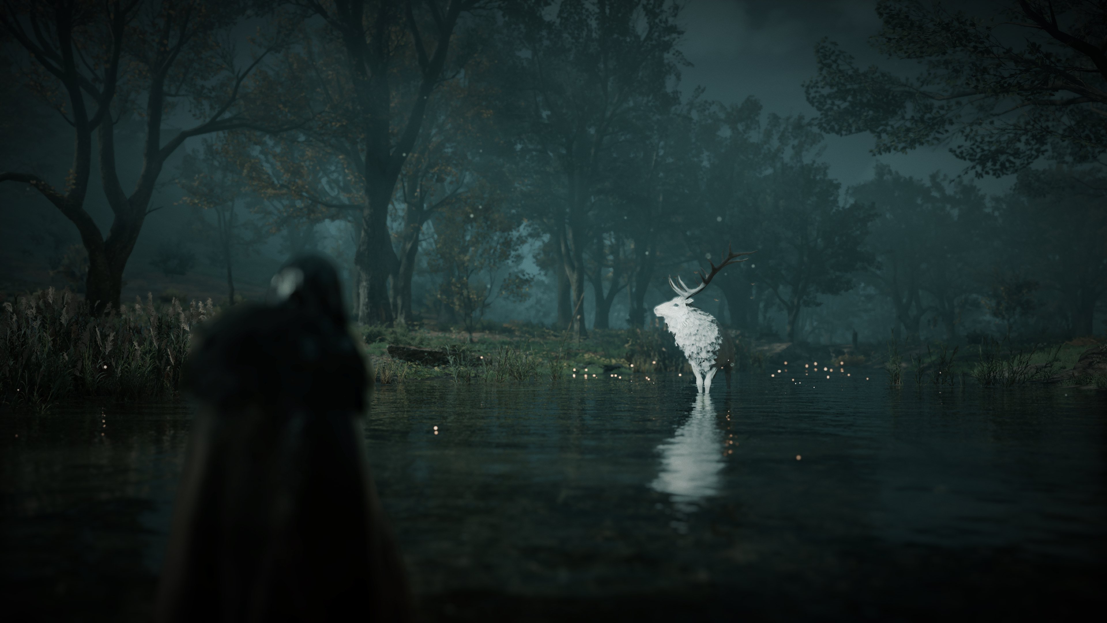 General 3840x2160 Assassin's Creed: Valhalla Ubisoft elk digital art video games video game characters CGI video game art screen shot night trees forest reflection animals