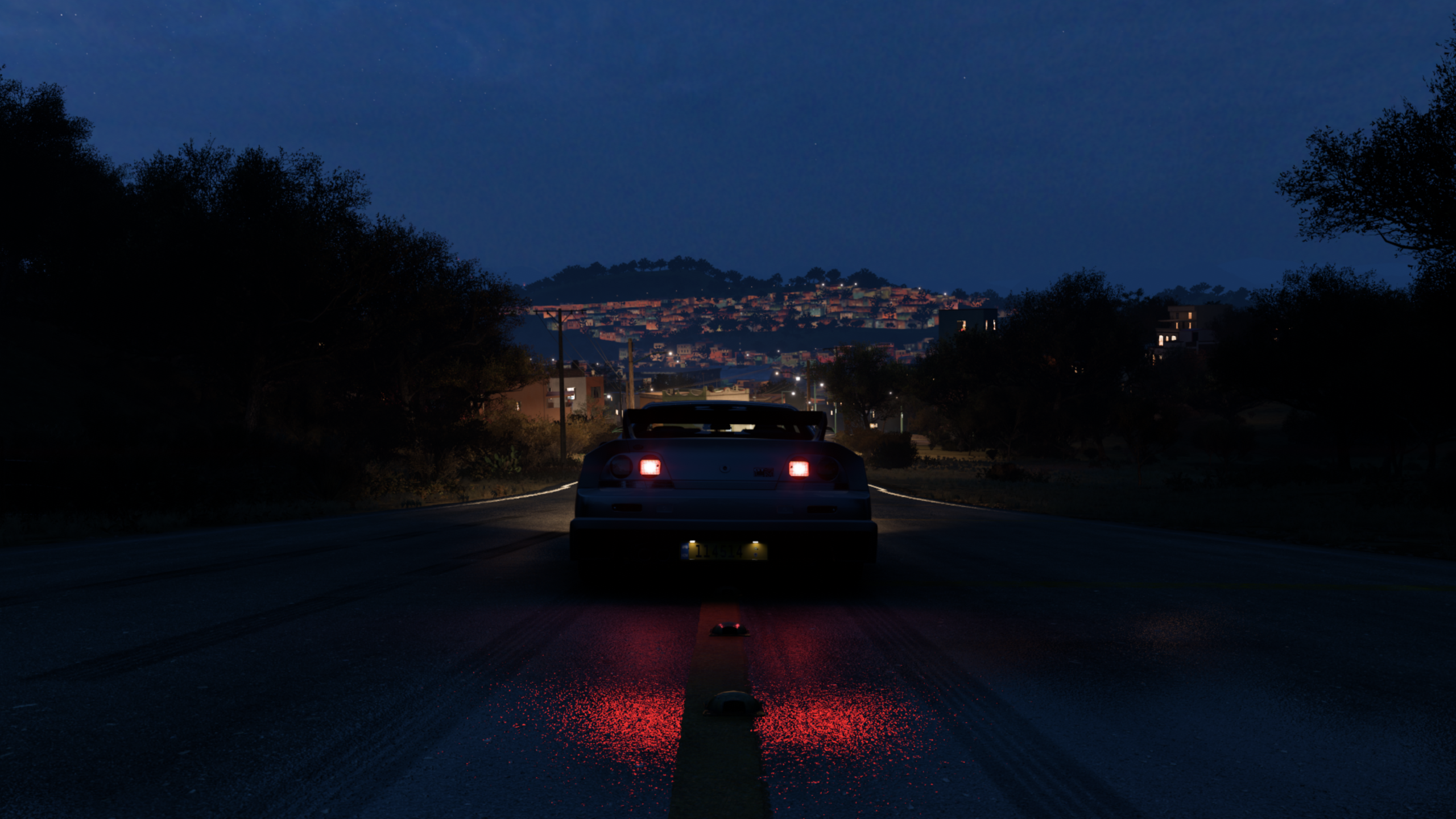 General 2560x1440 Forza Horizon 5 Nvidia RTX Nissan GT-R Nissan Japanese cars video games PlaygroundGames CGI Nissan Skyline R34 car video game art screen shot rear view taillights night driving sky