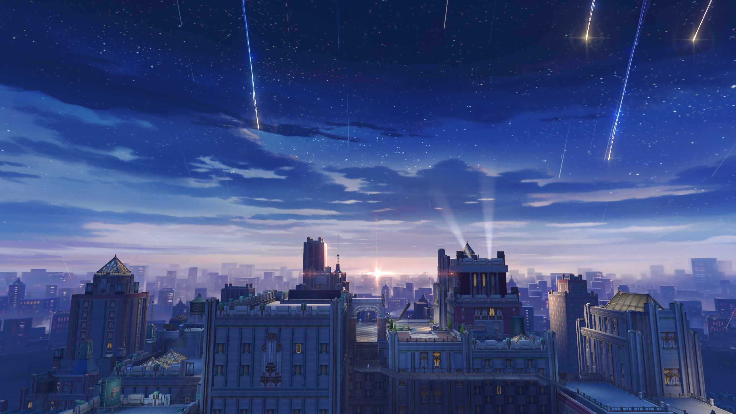 General 2560x1440 Honkai: Star Rail building cityscape meteor streak stars city digital art