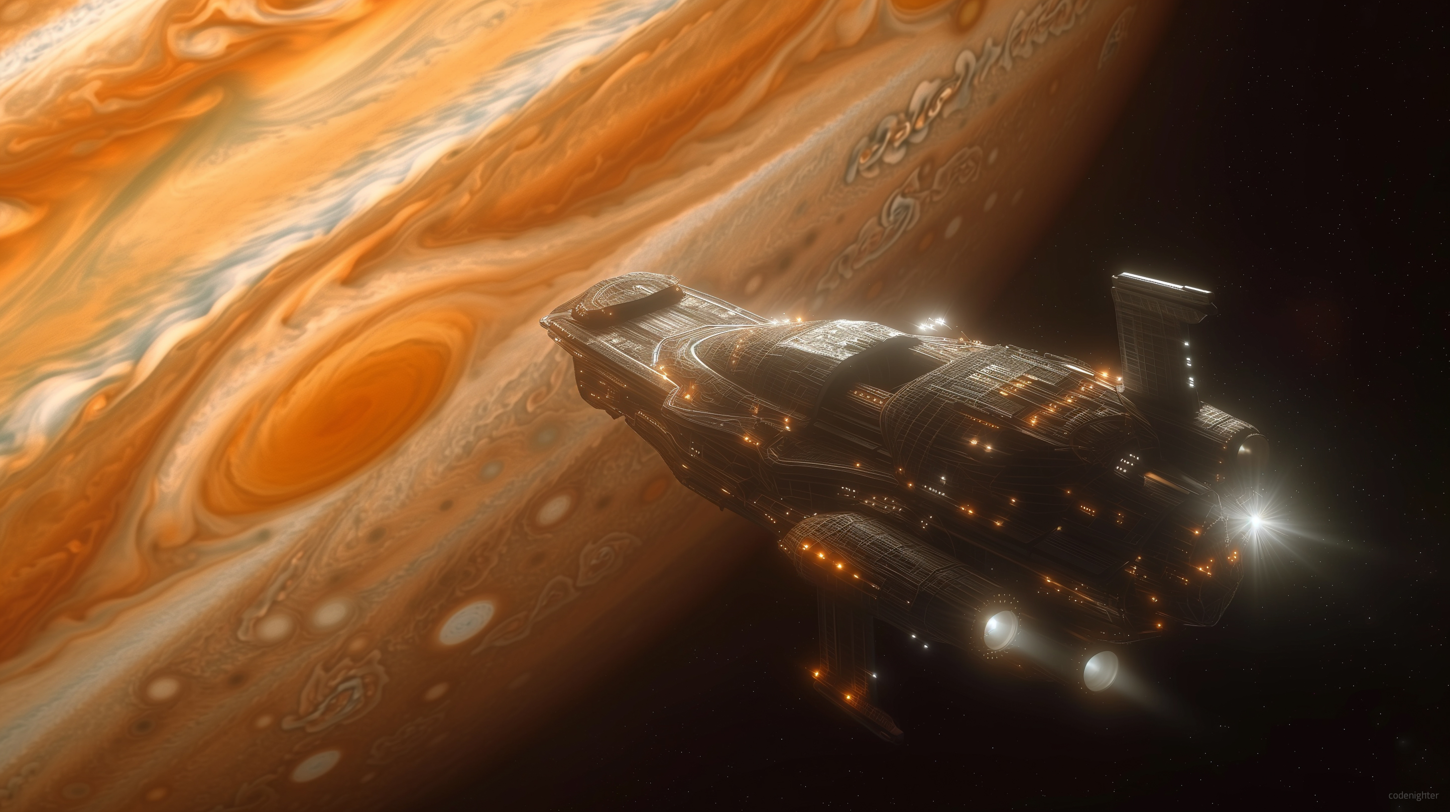 General 2912x1632 AI art digital art Jupiter spaceship science fiction space technology planet
