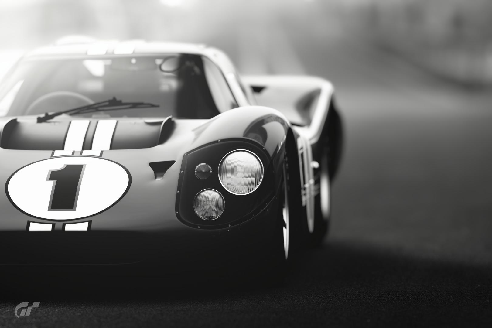 General 1620x1080 Gran Turismo Sport video games car vehicle watermarked racing driving PlayStation Ford GT40 Mk IV Le Mans American cars frontal view LarsonixPL monochrome livery Ford