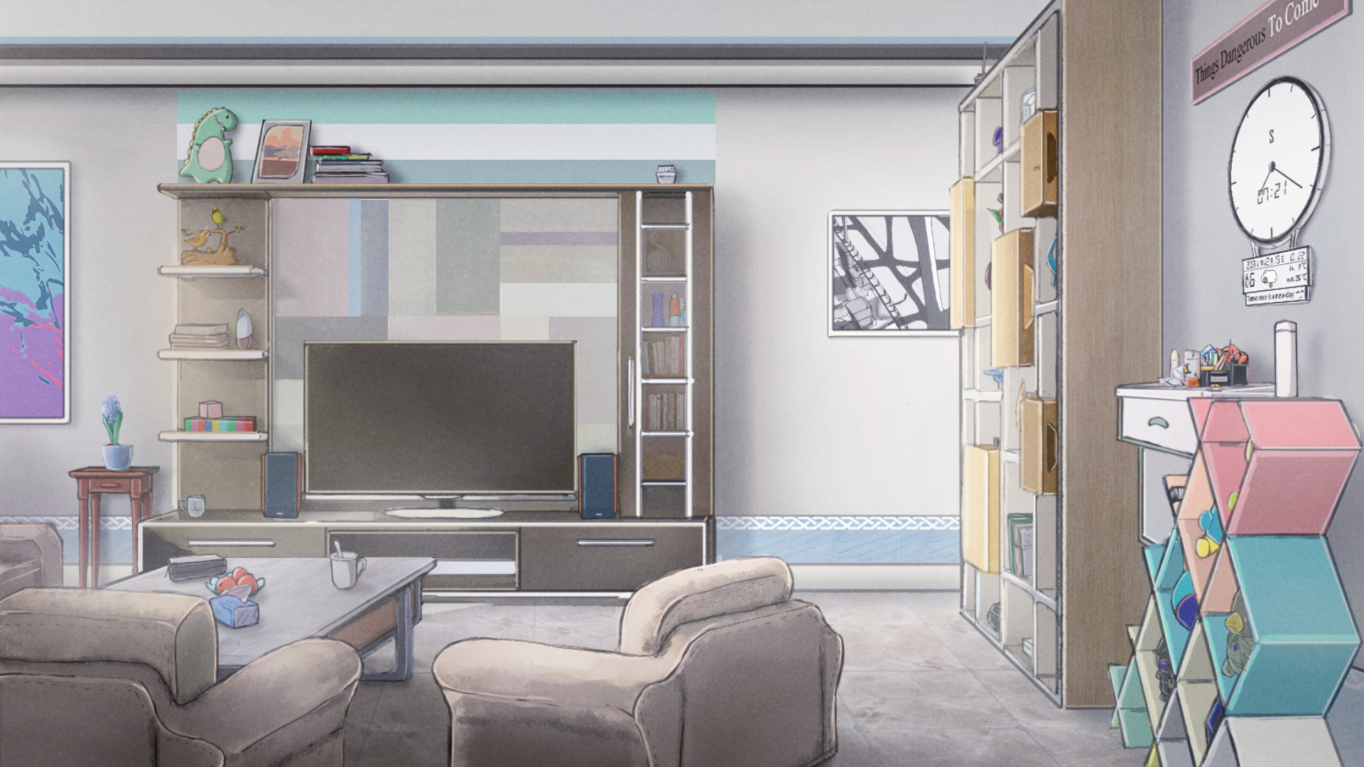 Anime 1920x1080 digital art anime room living rooms indoors house pendant