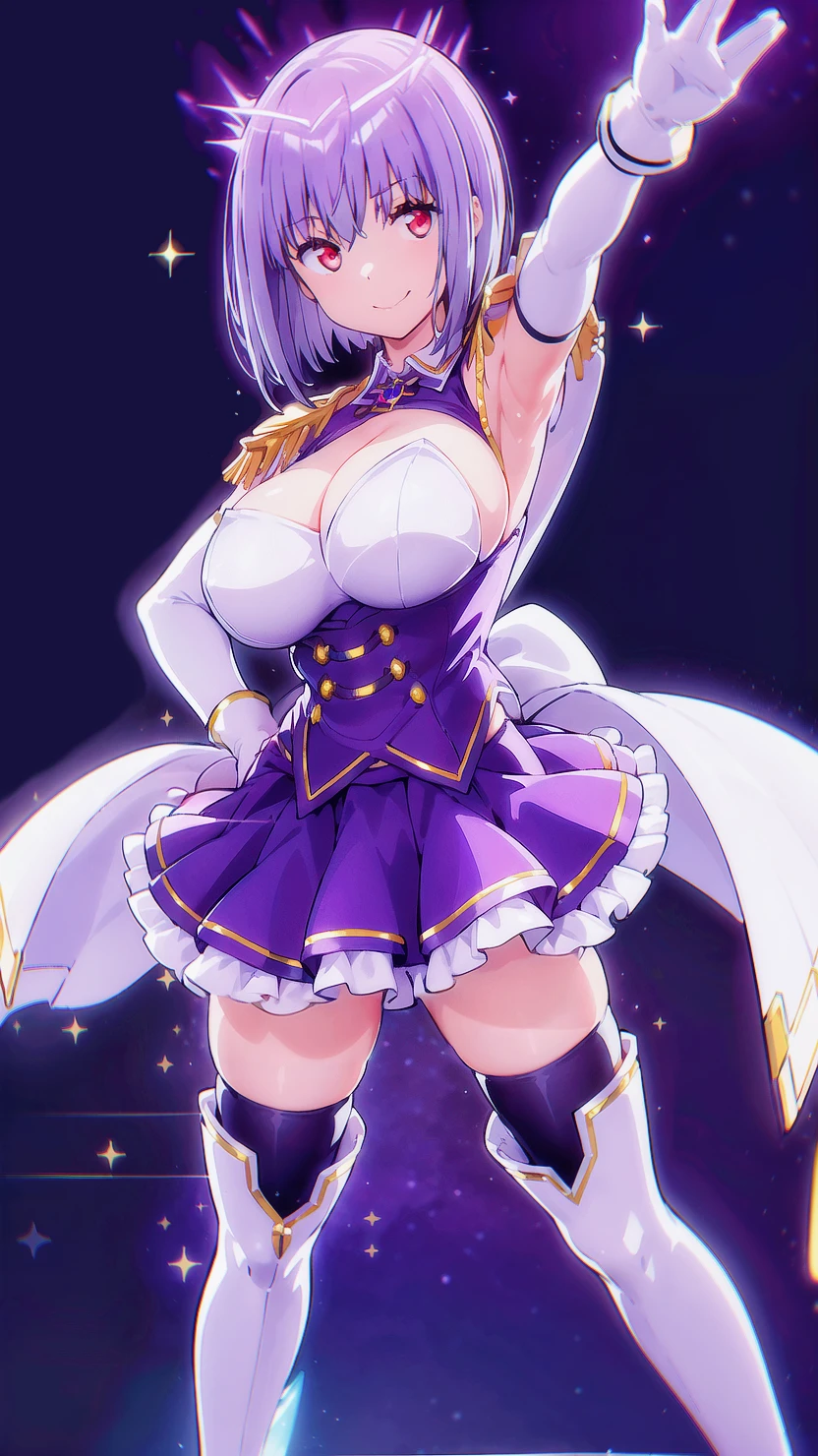 Anime 832x1480 anime anime girls portrait display elbow gloves smiling armpits short hair stars looking at viewer big boobs SSSS.Dynazenon