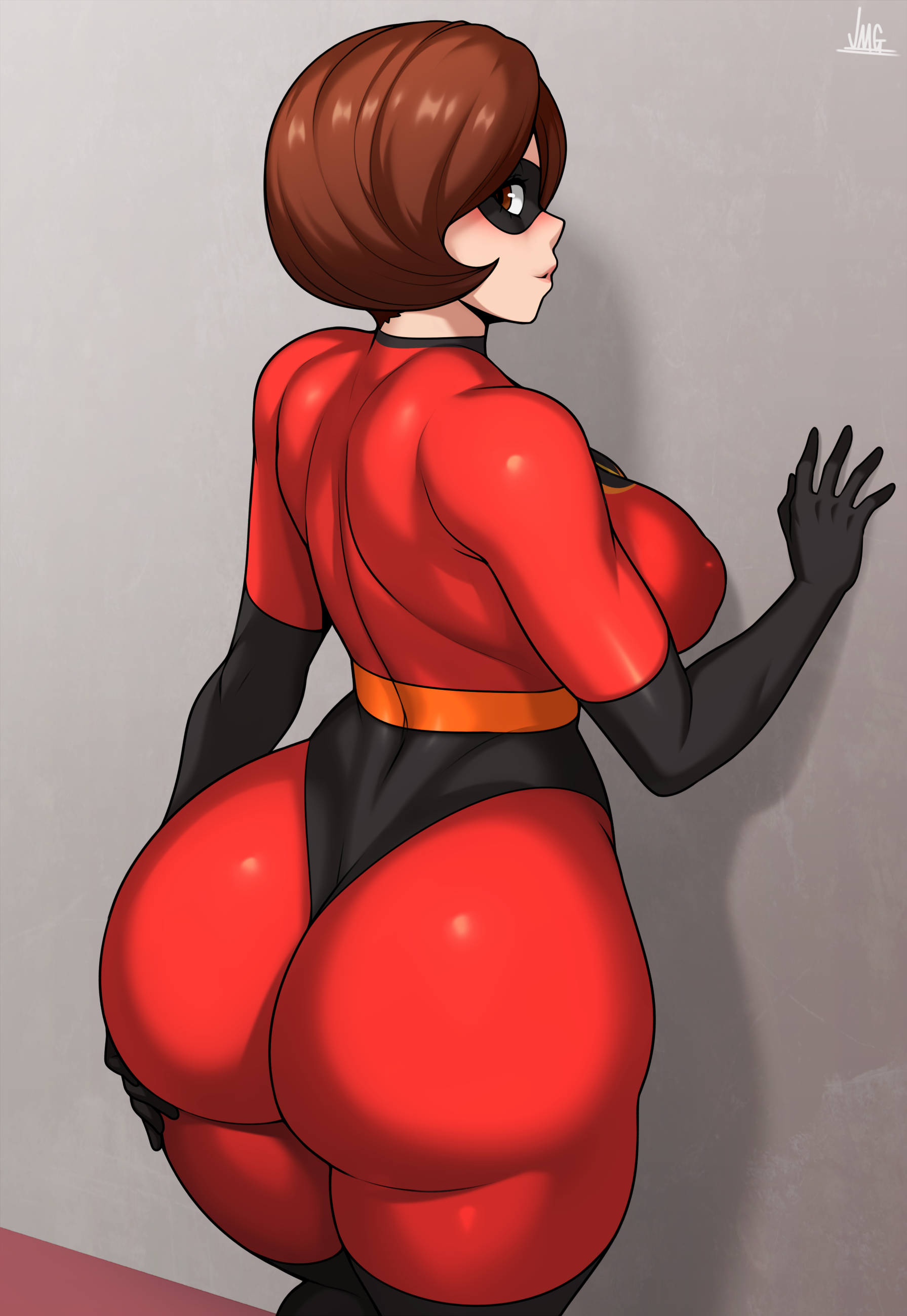 Anime 1791x2600 The Incredibles mature women thick ass big boobs ass red CHICA portrait display bodysuit looking back short hair Elastigirl