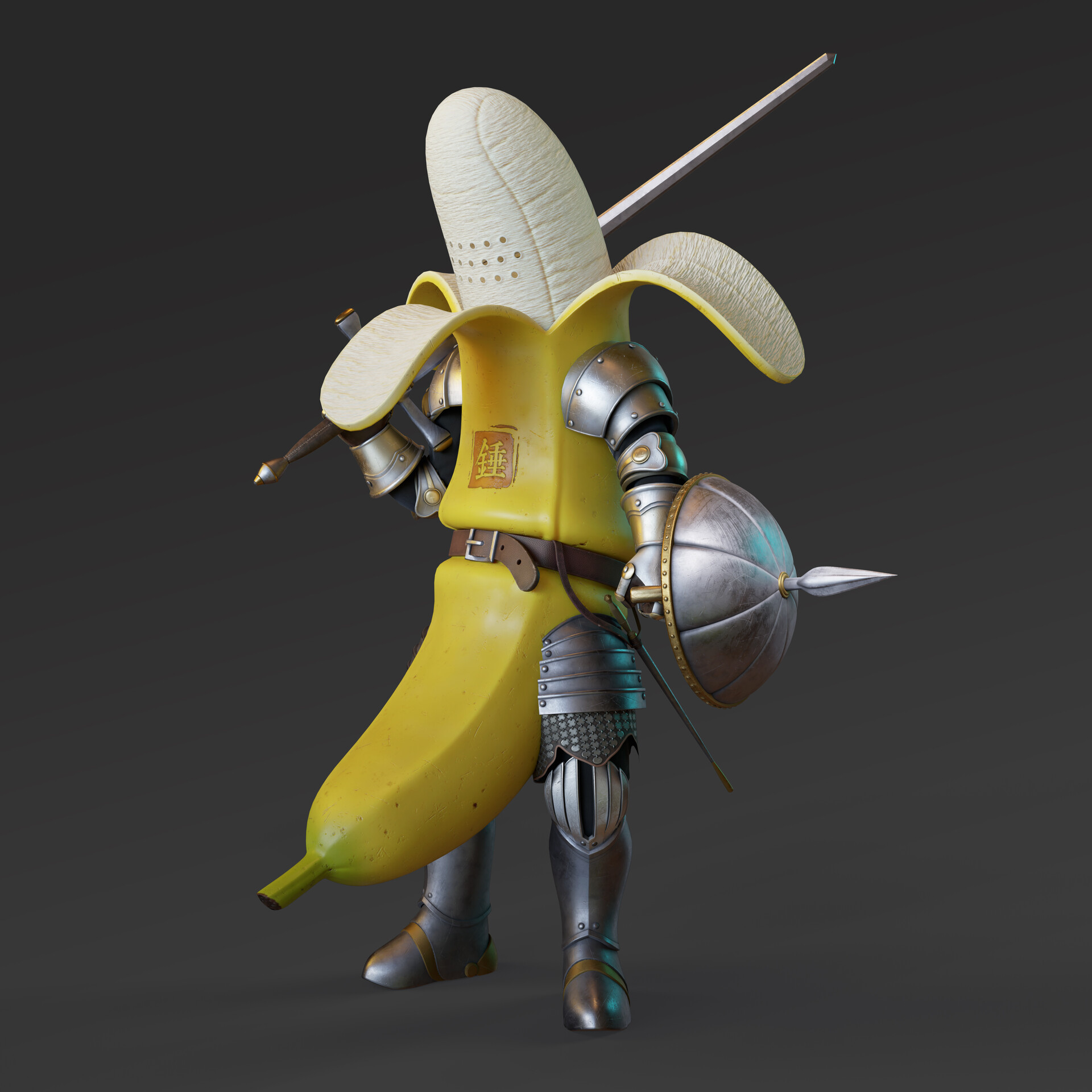 General 1920x1920 Ma Chui Chui CGI warrior knight bananas armor sword simple background portrait display minimalism digital art