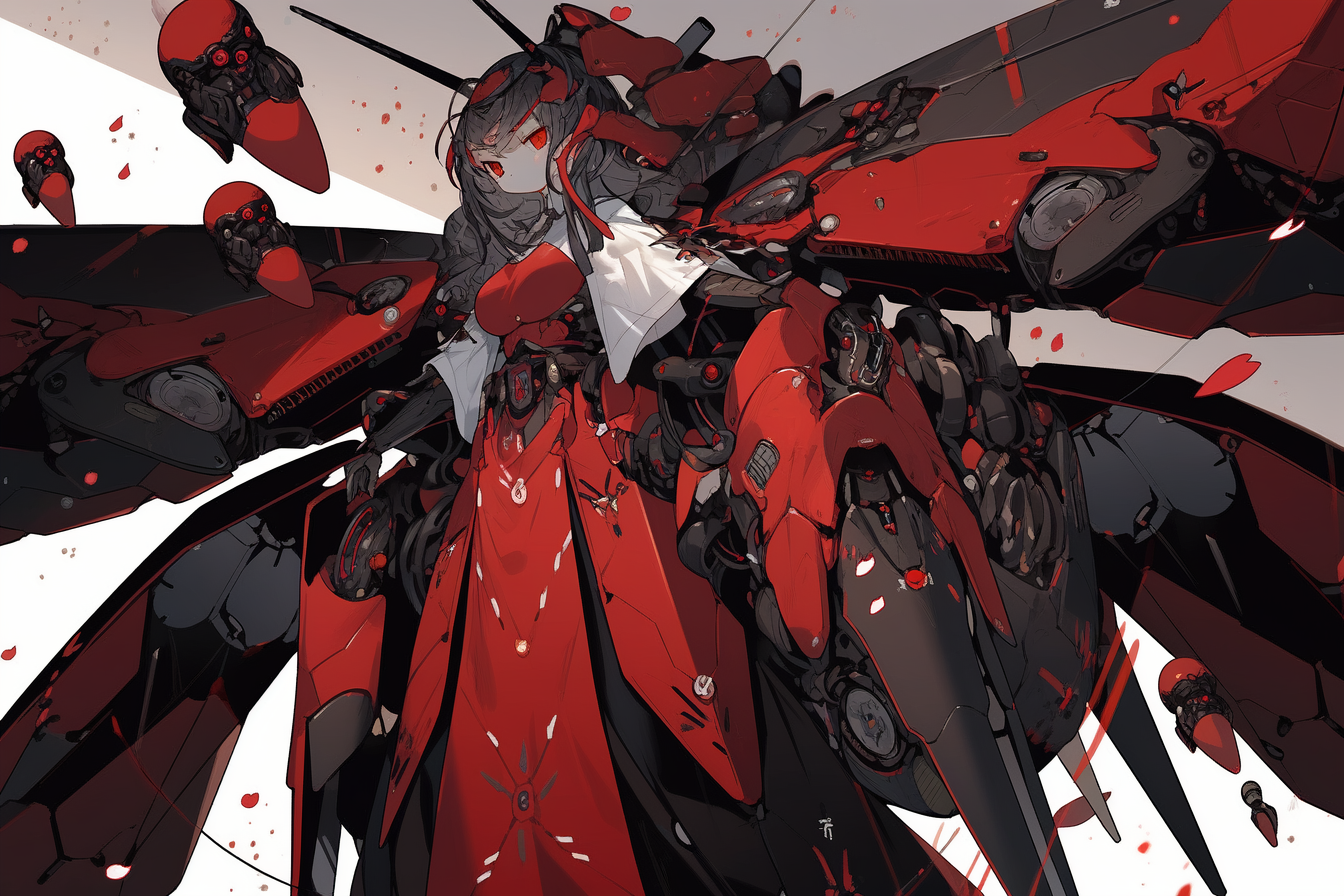 Anime 1344x896 Mech suits female warrior insect anime girls looking at viewer AI art