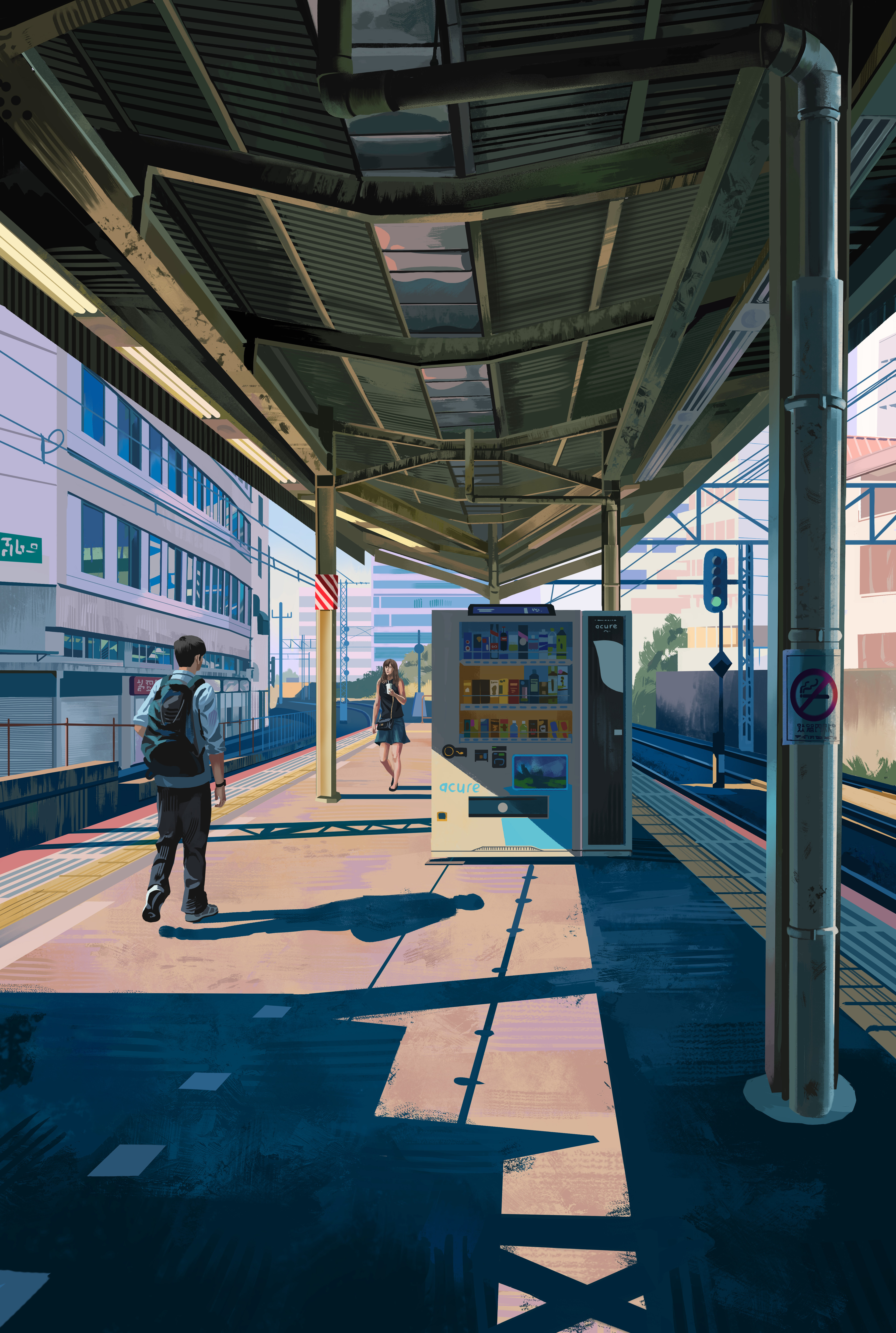 General 3840x5707 train station vending machine Sunny railway digital art Jonathan Lebrec portrait display