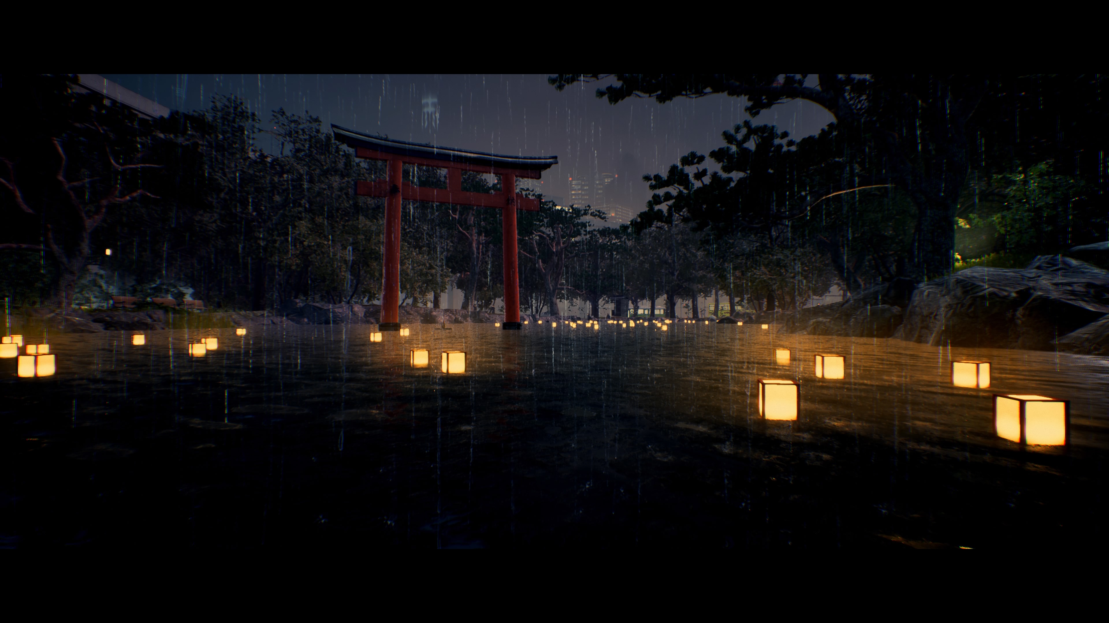 General 3840x2160 ghostwire wire tokyo ghostwire video games screen shot Shibuya torii CGI rain lights trees night
