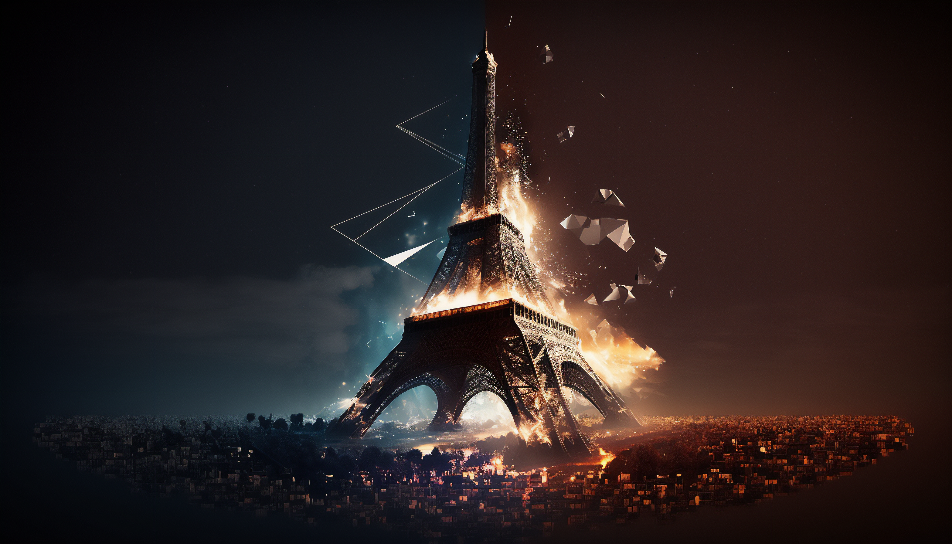 General 3136x1792 AI art abstract Paris Eiffel Tower simple background