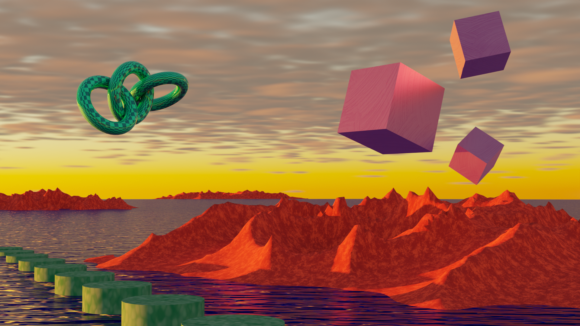 General 1920x1080 vaporwave landscape Blender CGI cube water digital art