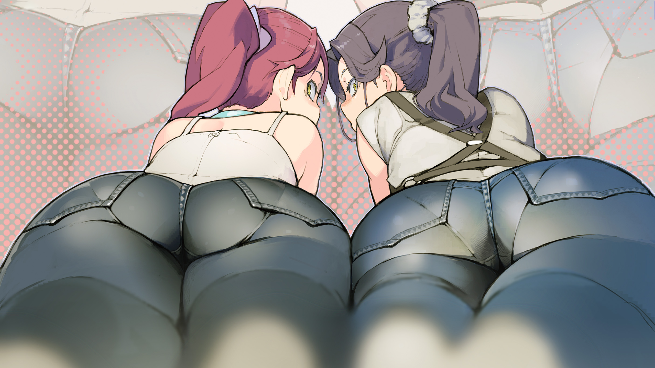 Anime 2560x1440 anime anime girls ecchi lying on front ass thick ass thighs pantylines looking at viewer rear view ponytail Namaniku ATK looking back