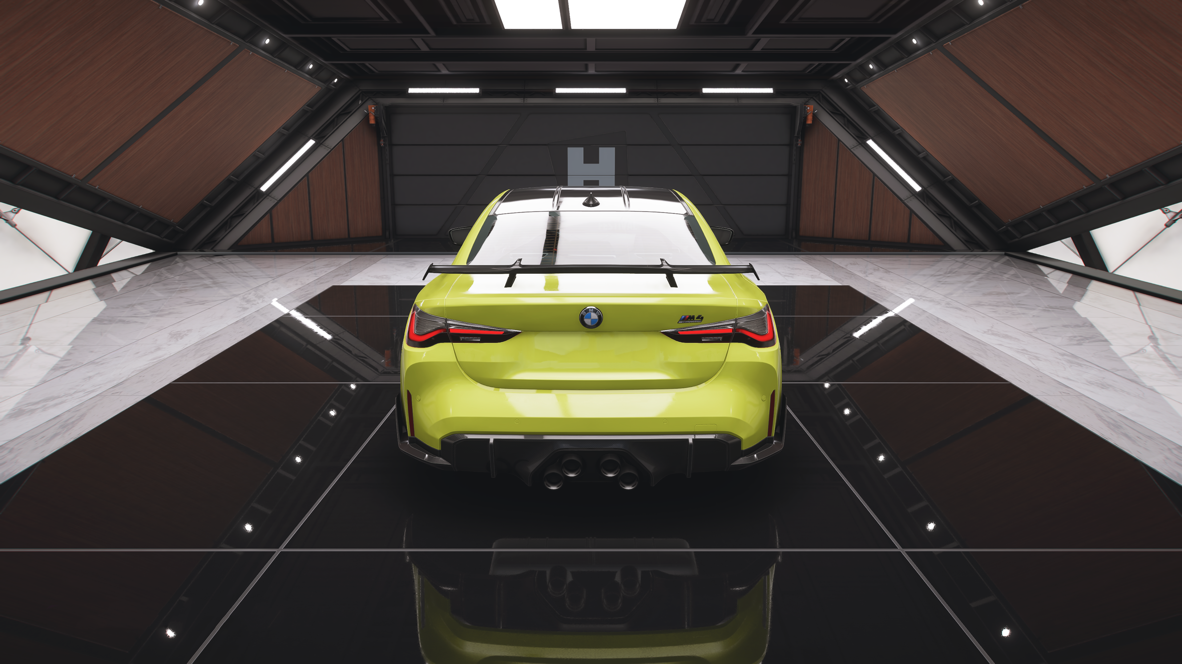 General 3839x2159 Forza Horizon 5 BMW reflection car video games CGI taillights rear view BMW M4