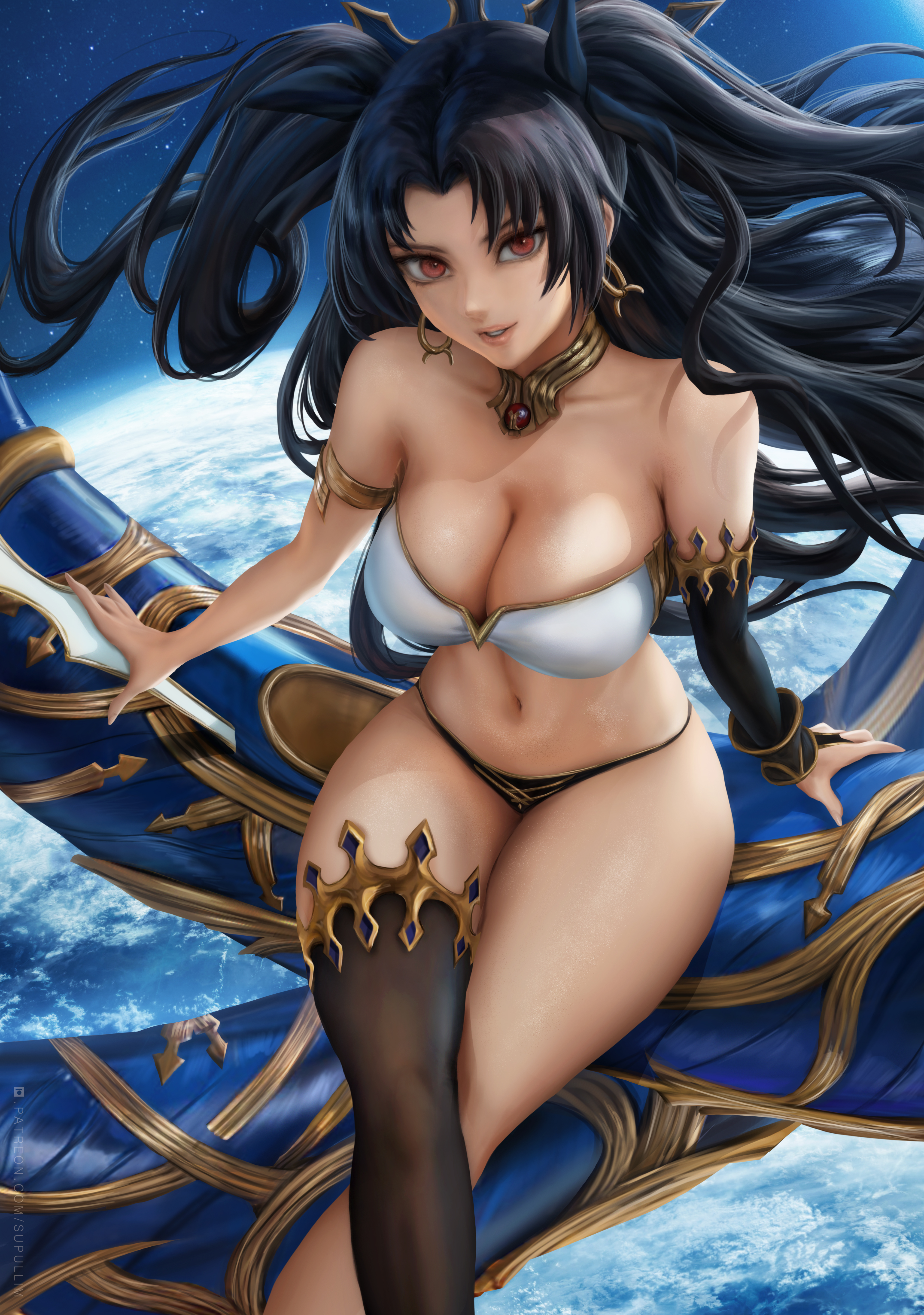Anime 4000x5692 Ishtar (Fate/Grand Order) Fate/Grand Order anime anime girls 2D artwork drawing fan art supullim cleavage big boobs looking at viewer legs crossed long hair