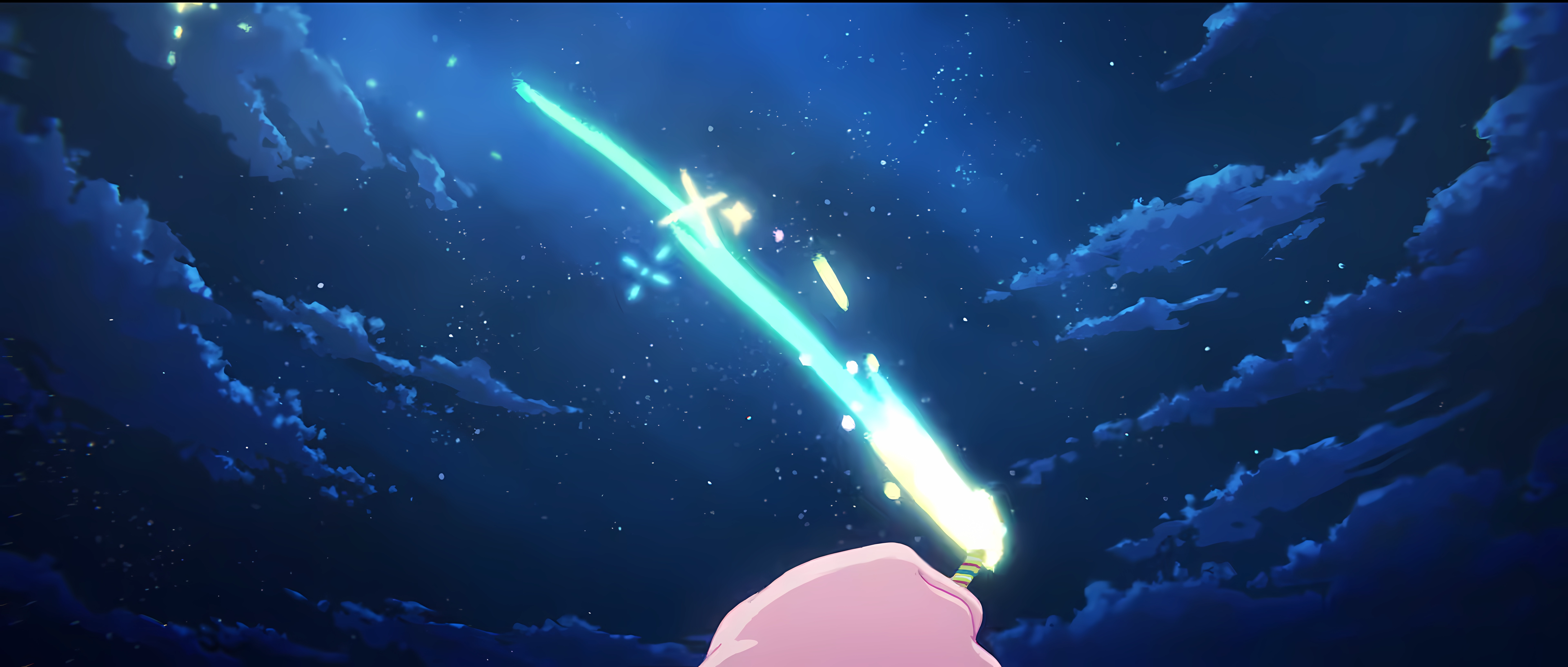 Anime 7680x3268 YOASOBI anime girls Anime screenshot sky stars starred sky starry night