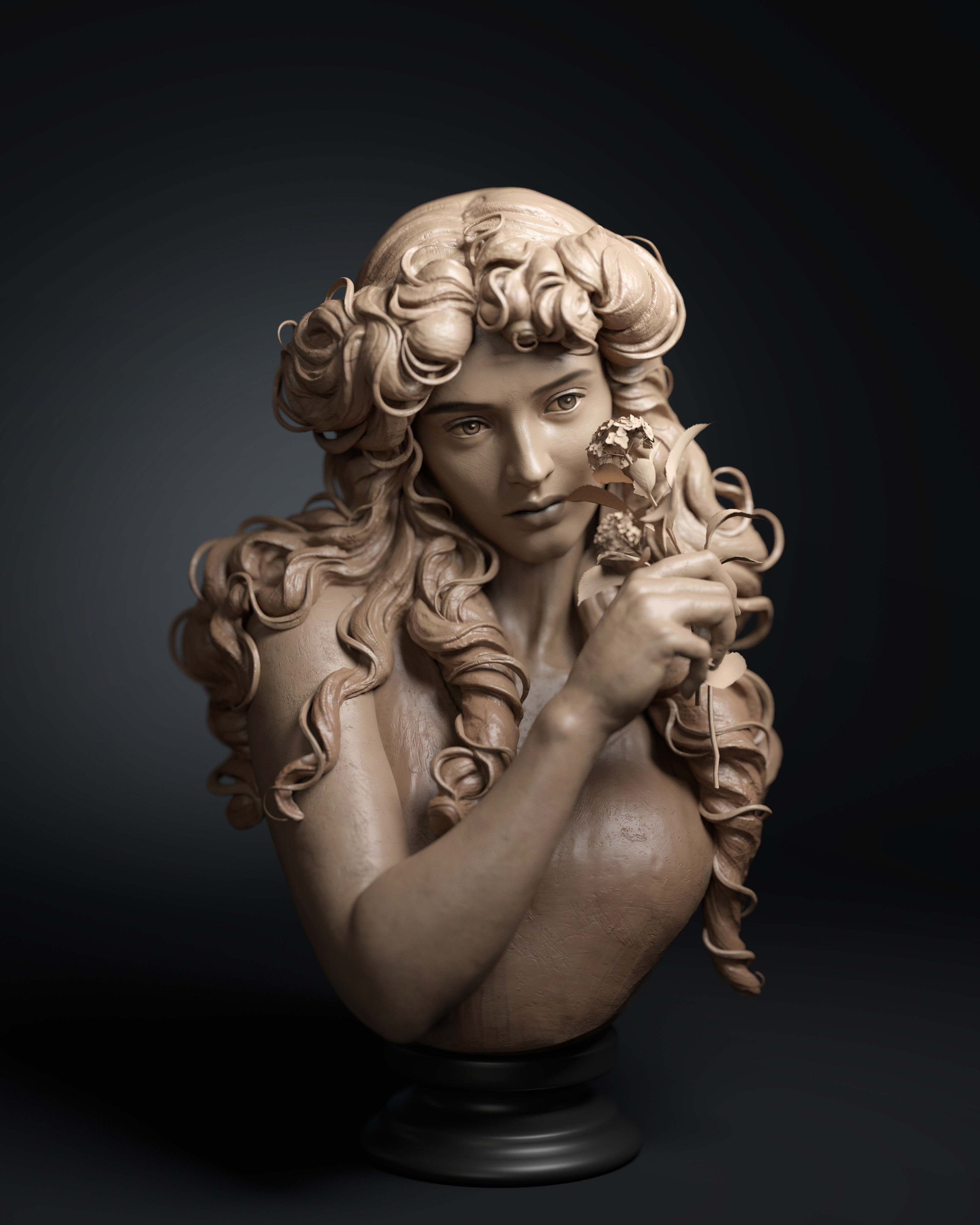 General 3200x4000 artwork digital art bust women simple background minimalism statue flowers long hair